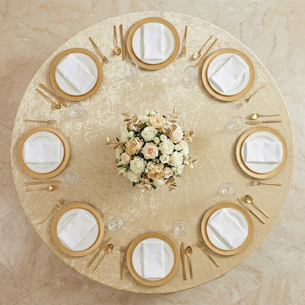 Velvet 120" Round Tablecloth - Champagne - Image 2