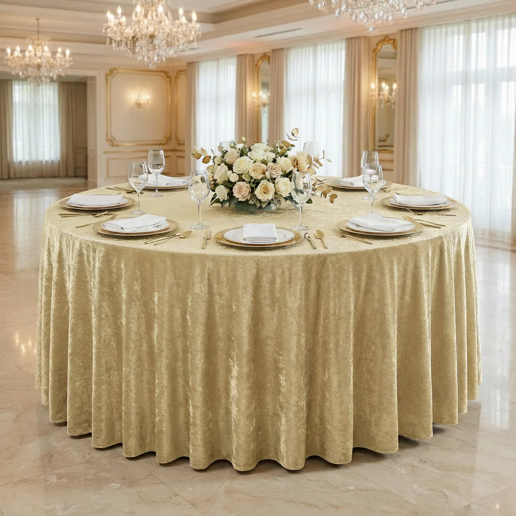 Velvet 120" Round Tablecloth - Champagne - Image 3