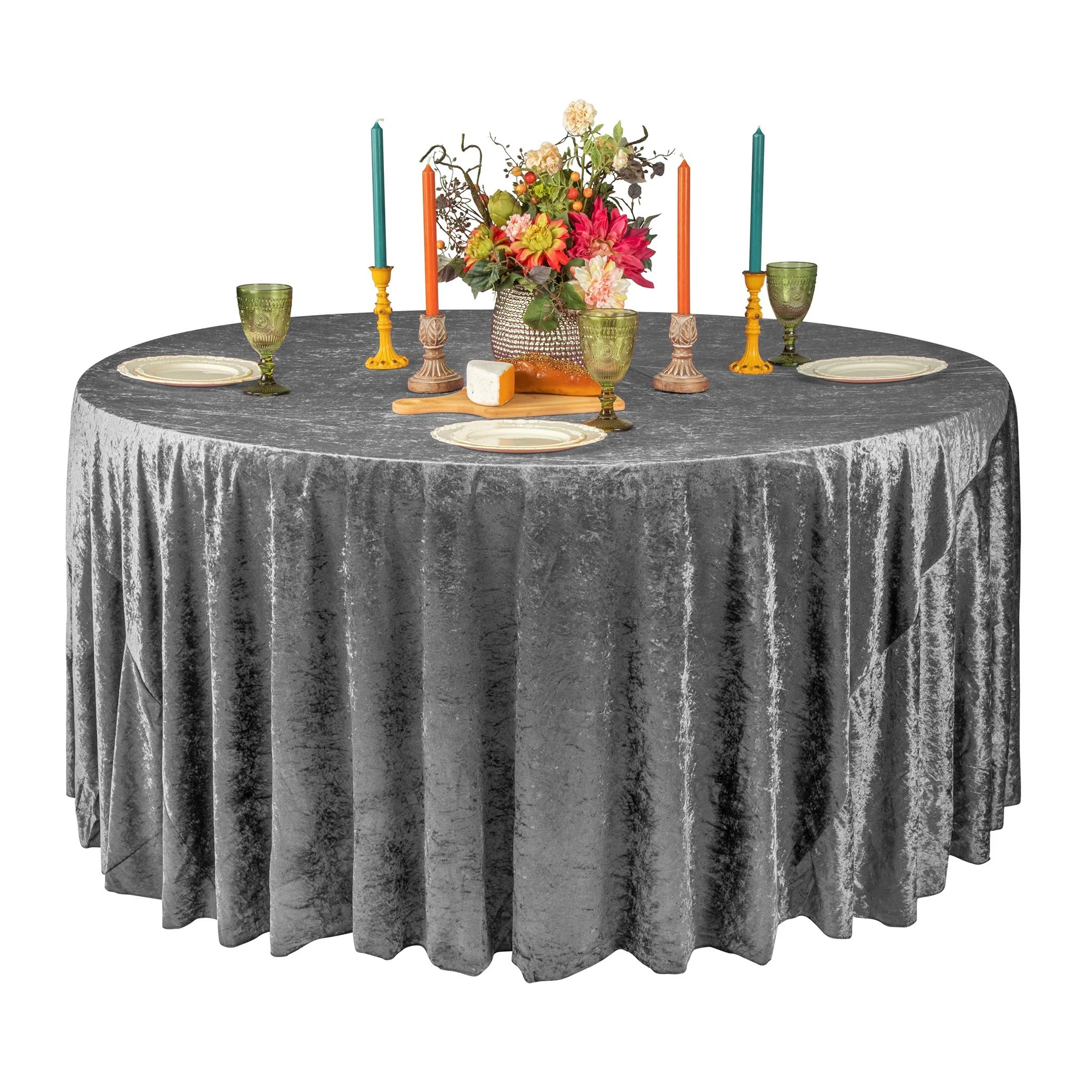 Velvet 120" Round Tablecloth - Charcoal - Image 2