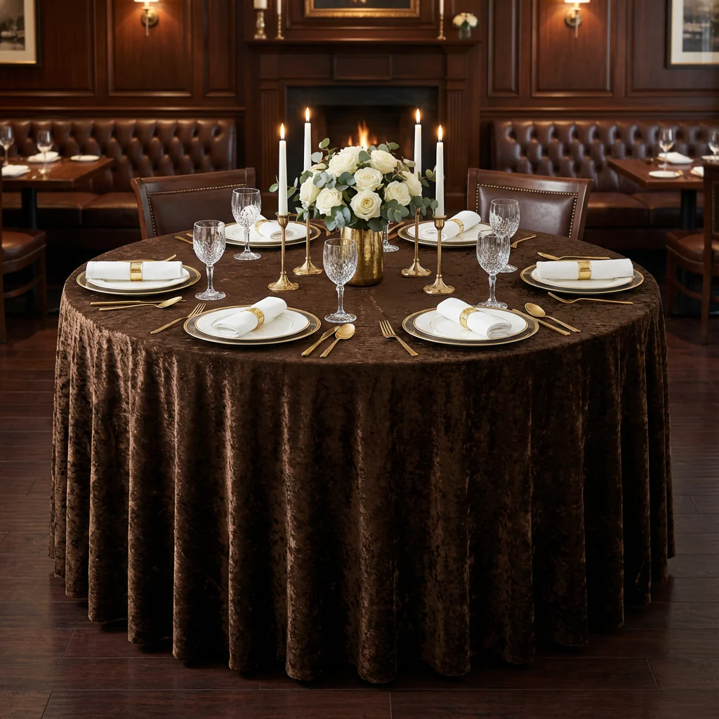 Velvet 120" Round Tablecloth - Chocolate - Image 2