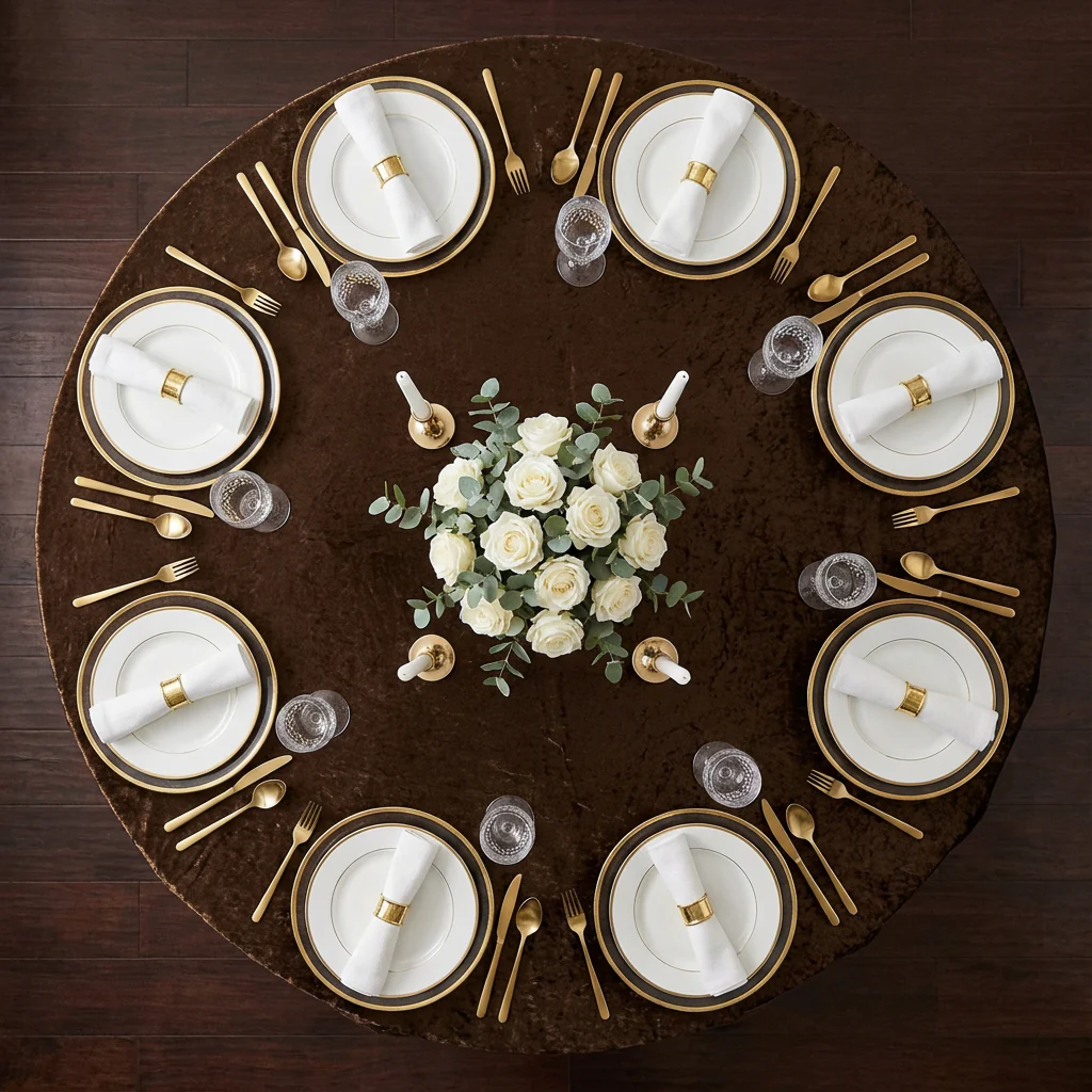 Velvet 120" Round Tablecloth - Chocolate - Image 3