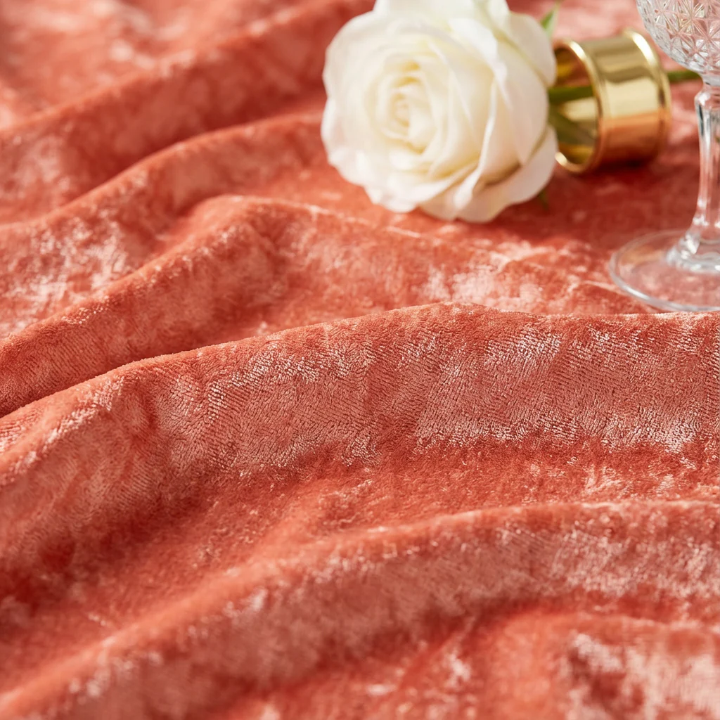 Velvet 120" Round Tablecloth - Coral - Image 4