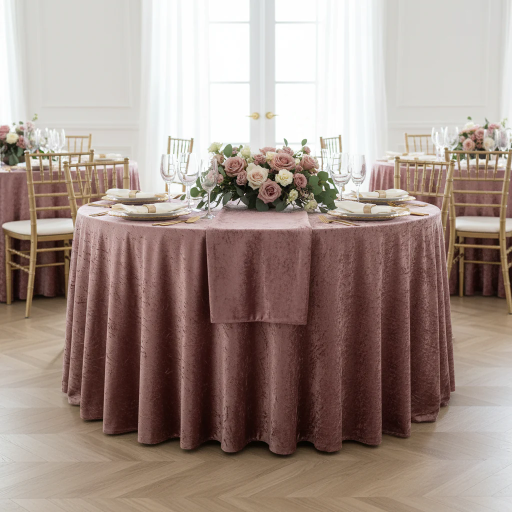 Velvet 120" Round Tablecloth - Dark Dusty Rose/Mauve - Image 2