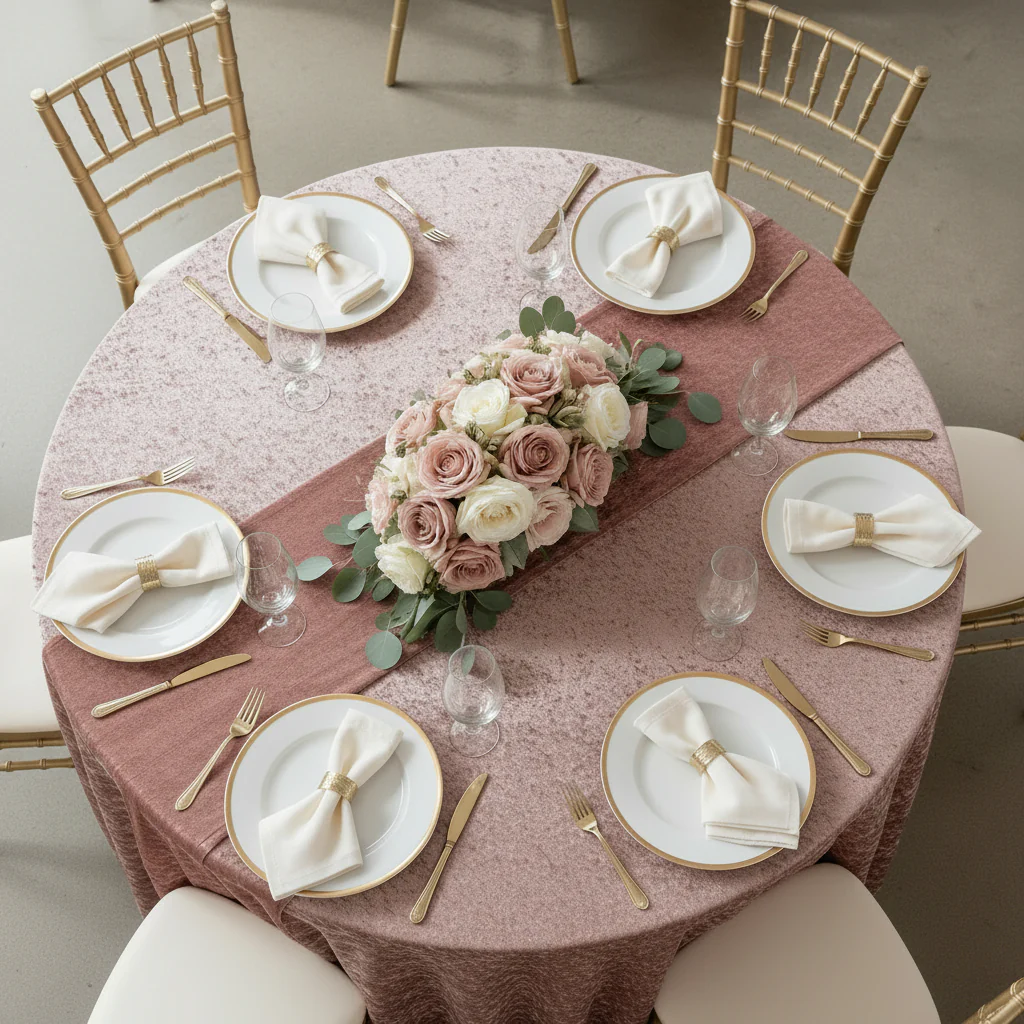 Velvet 120" Round Tablecloth - Dark Dusty Rose/Mauve - Image 3