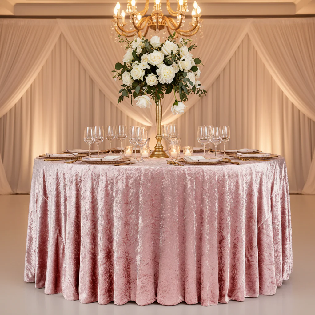 Velvet 120" Round Tablecloth - Dusty Rose/Mauve - Image 2