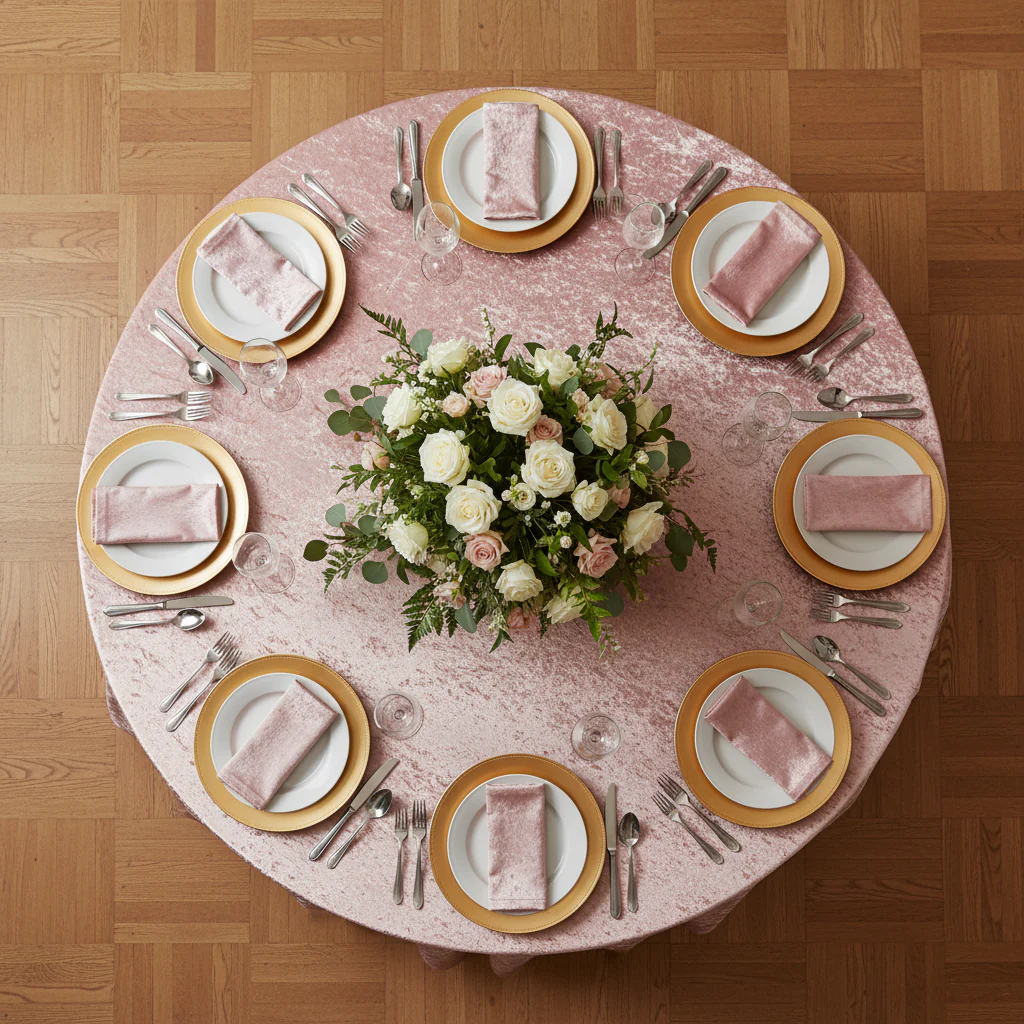 Velvet 120" Round Tablecloth - Dusty Rose/Mauve - Image 3