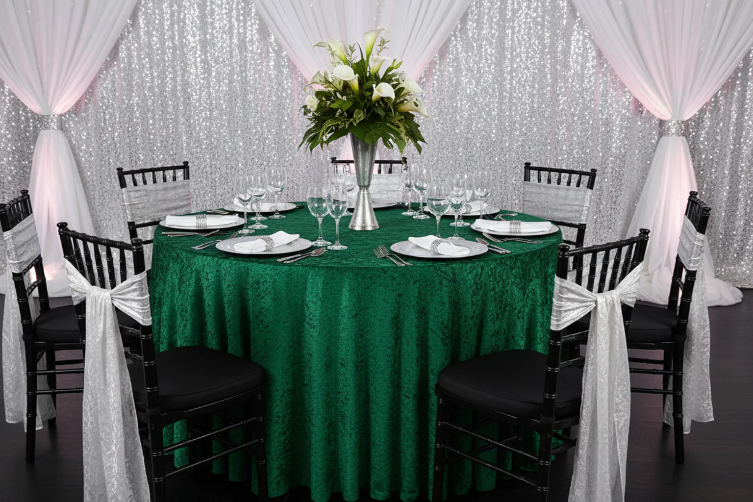 Velvet 120" Round Tablecloth - Forest Green - Image 3