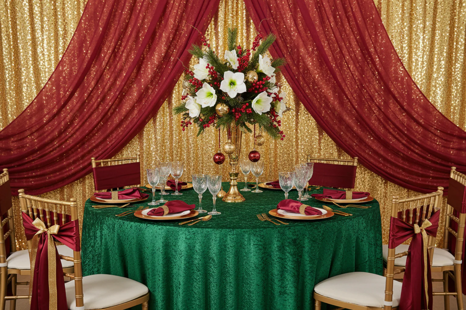 Velvet 120" Round Tablecloth - Forest Green - Image 4