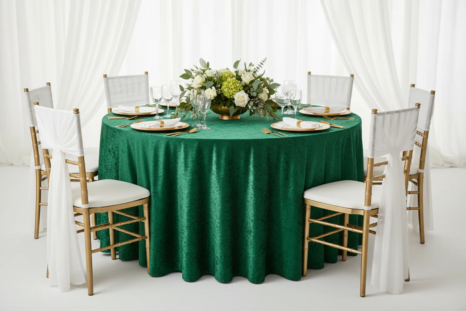 Velvet 120" Round Tablecloth - Forest Green - Image 5