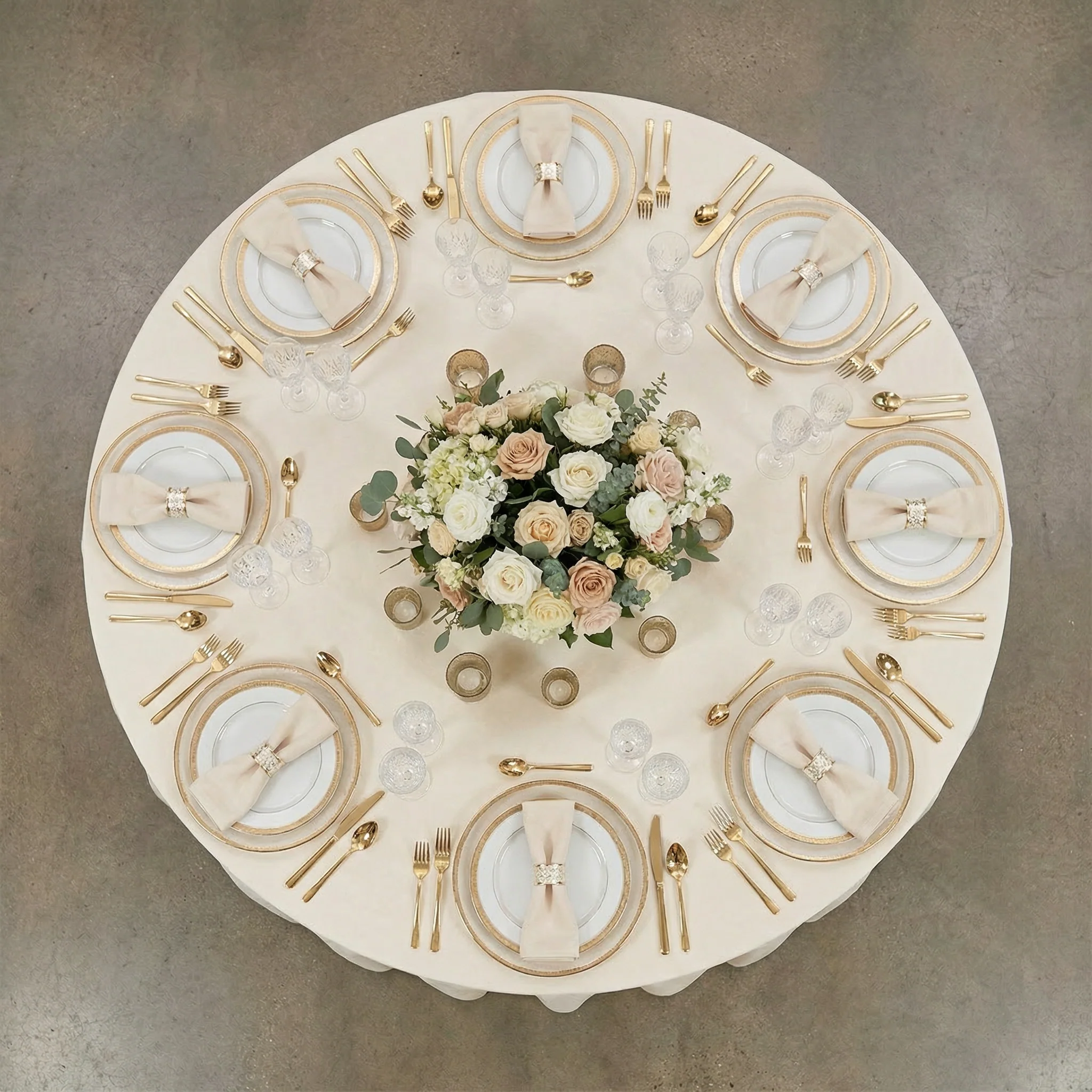 Velvet 120" Round Tablecloth - Ivory - Image 3