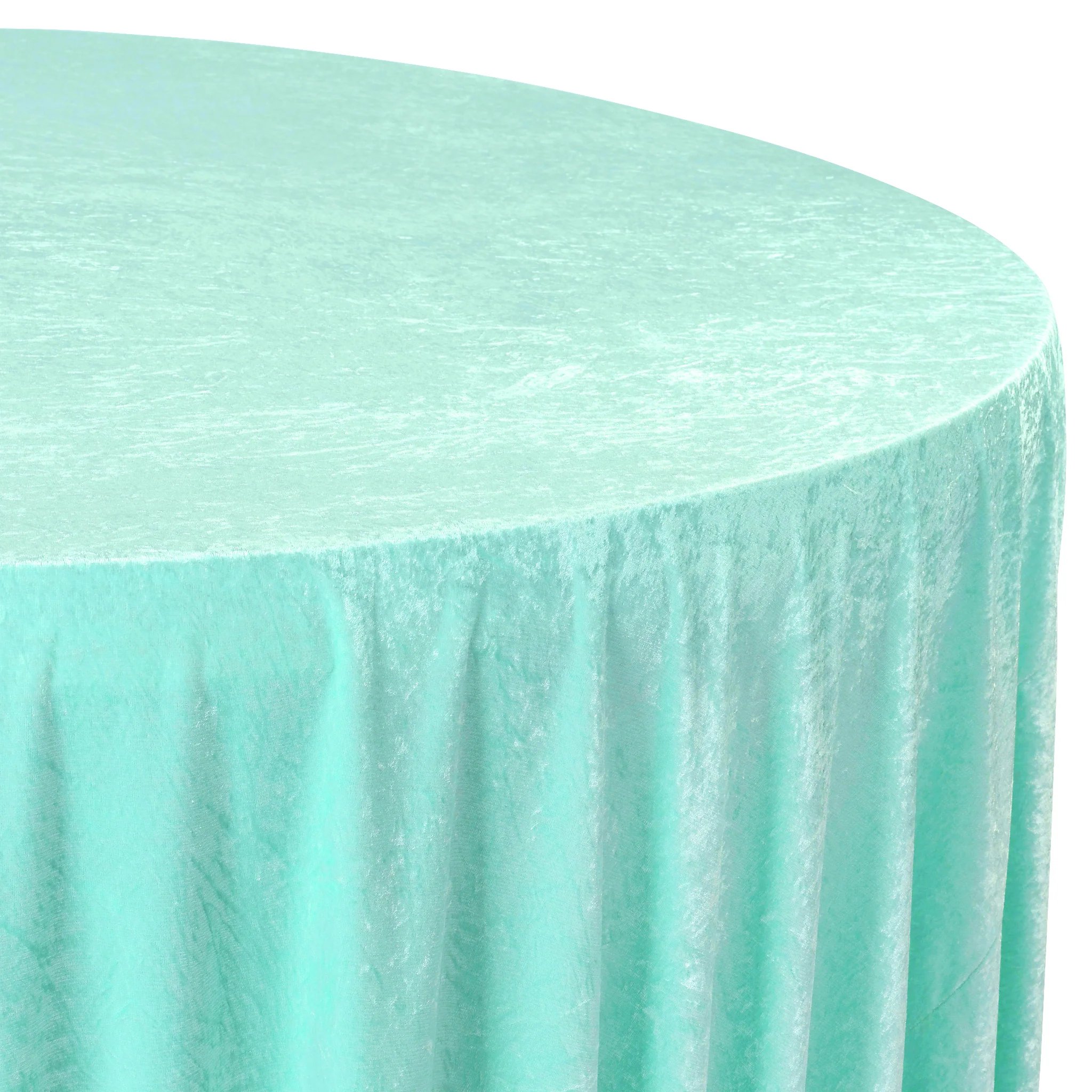 Velvet 120" Round Tablecloth - Light Turquoise - Image 4