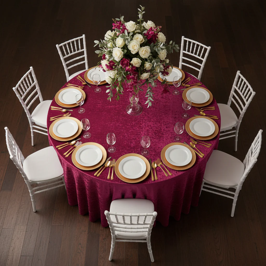 Velvet 120" Round Tablecloth - Magenta - Image 2