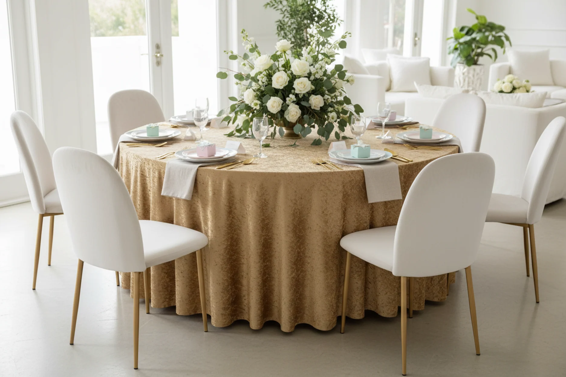 Velvet 120" Round Tablecloth - Mocha Brown - Image 3