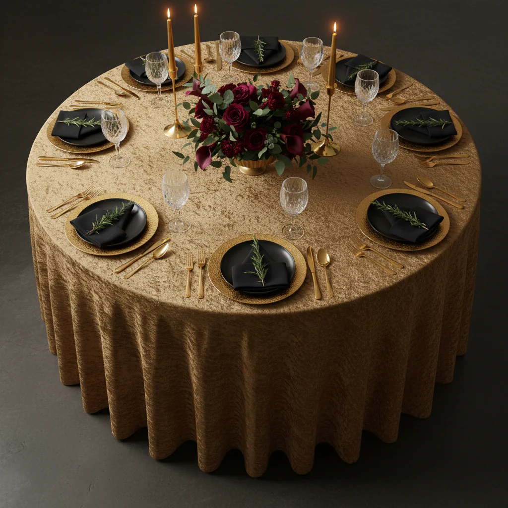 Velvet 120" Round Tablecloth - Mocha Brown - Image 4