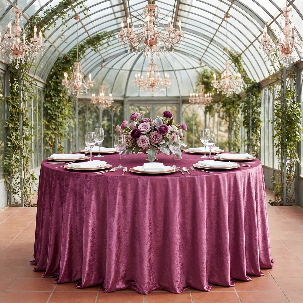 Velvet 120" Round Tablecloth - Mulberry - Image 2