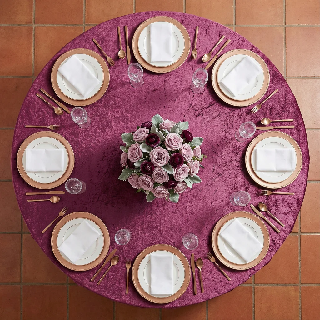 Velvet 120" Round Tablecloth - Mulberry - Image 3