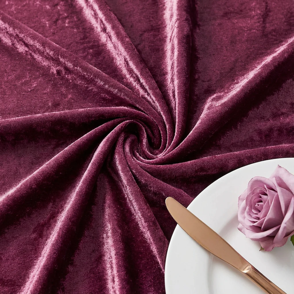 Velvet 120" Round Tablecloth - Mulberry - Image 4