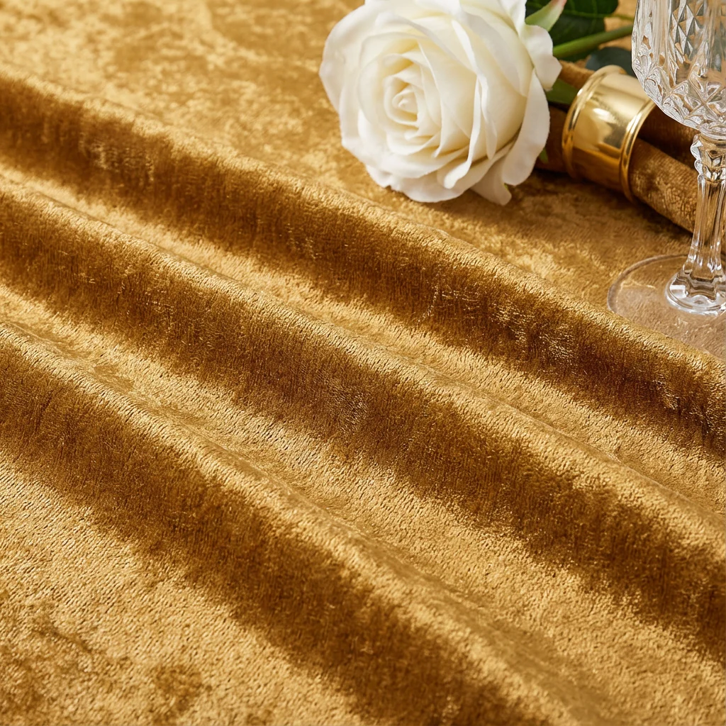 Velvet 120" Round Tablecloth - Mustard Gold - Image 4