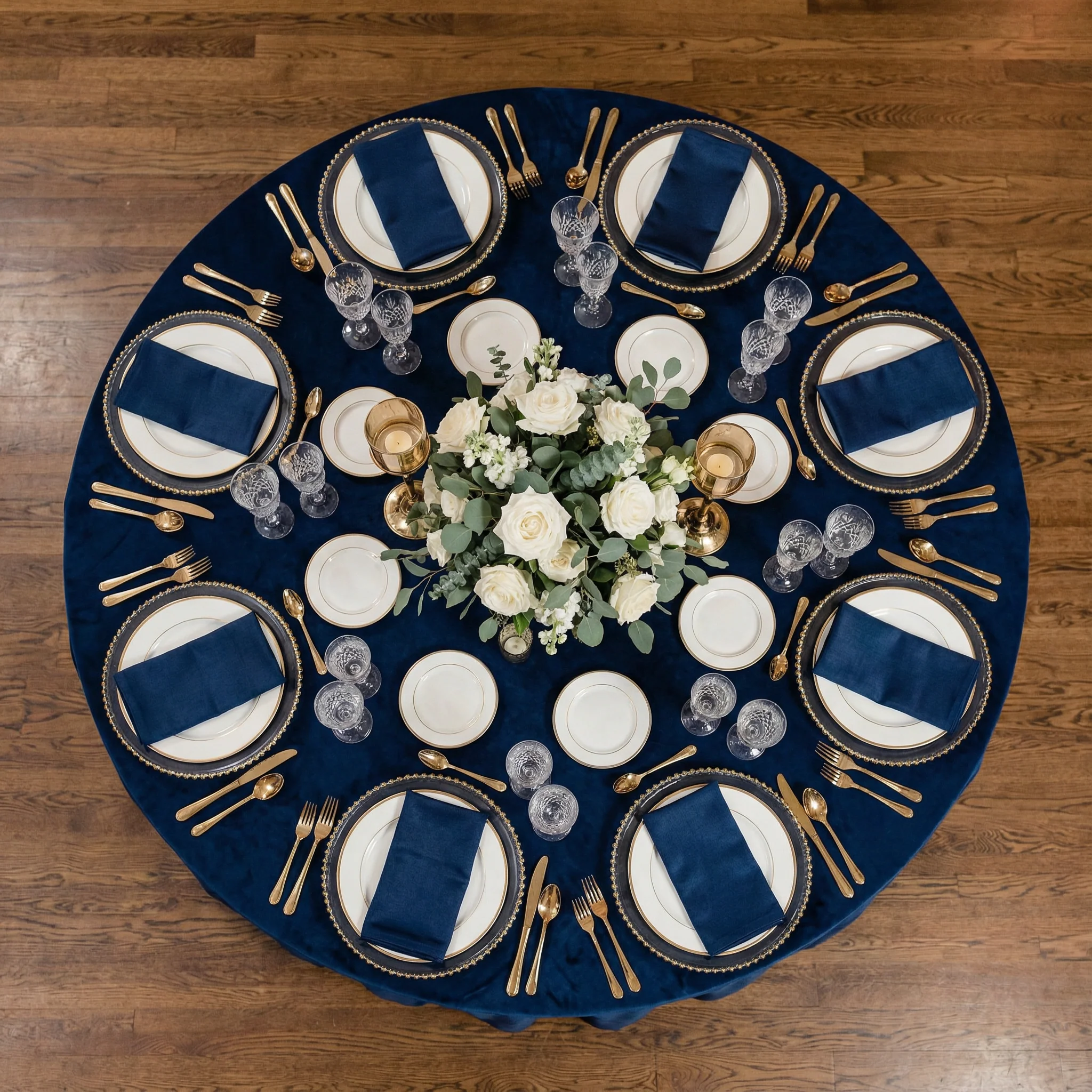 Velvet 120" Round Tablecloth - Navy Blue - Image 3