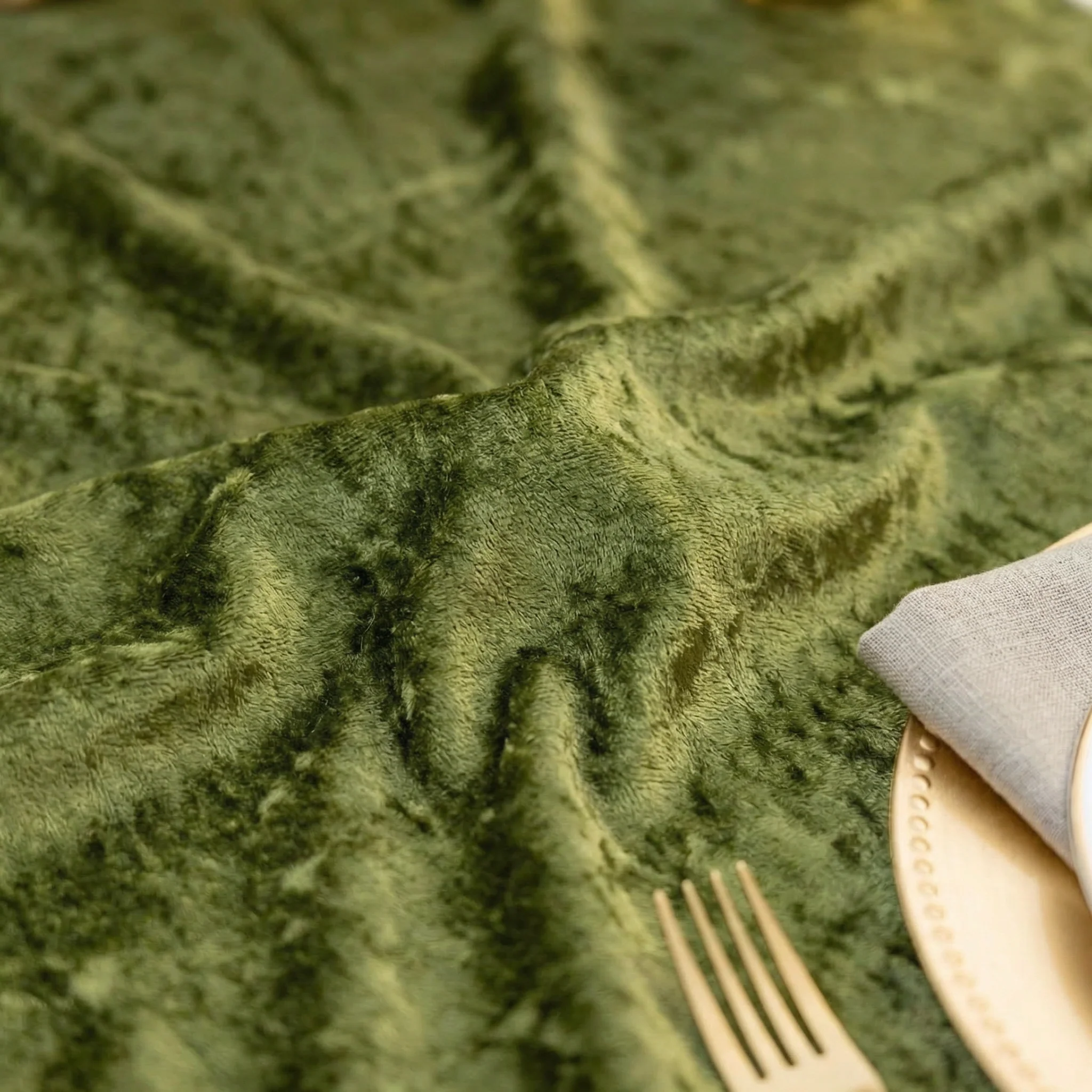 Velvet 120" Round Tablecloth - Olive Green - Image 12