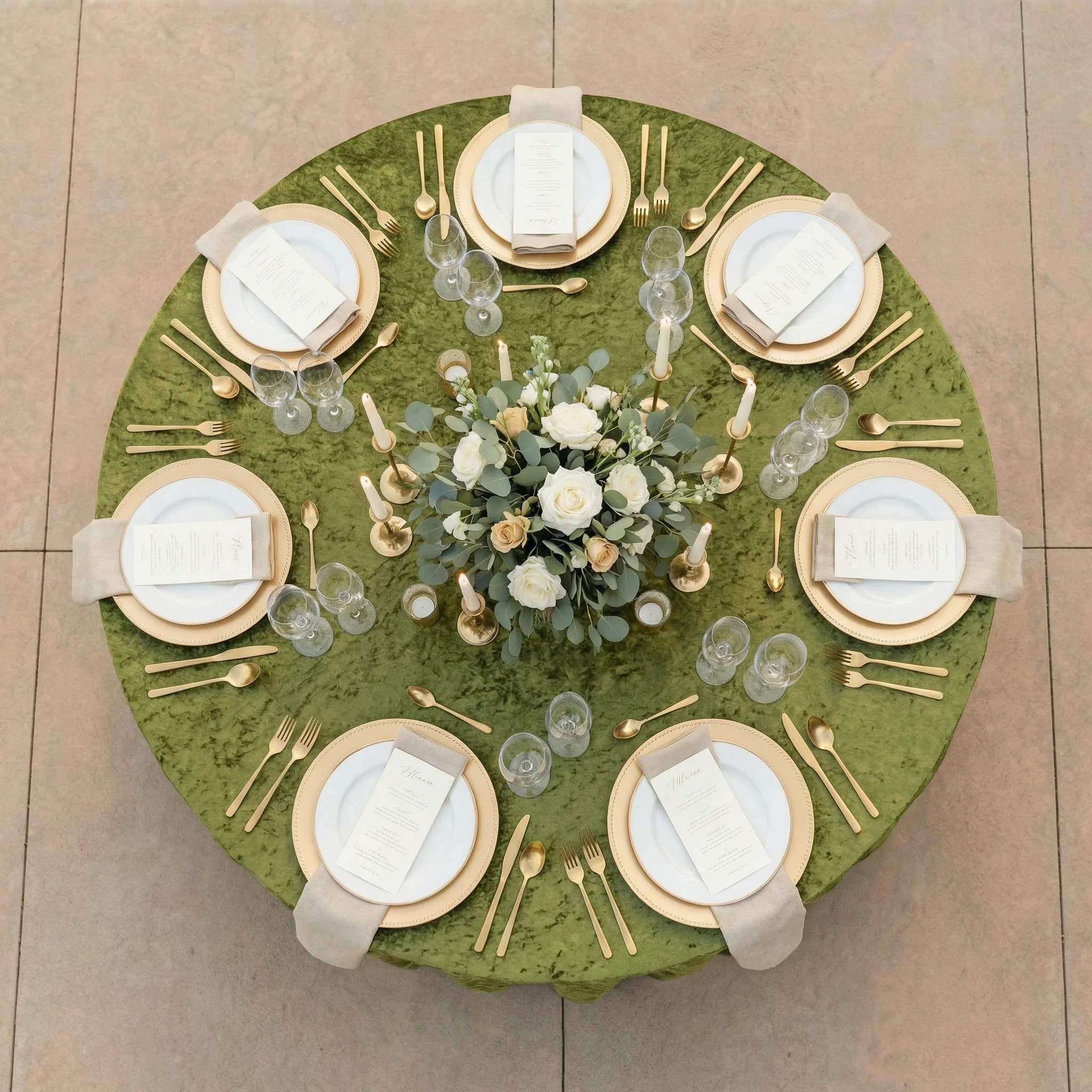 Velvet 120" Round Tablecloth - Olive Green - Image 3