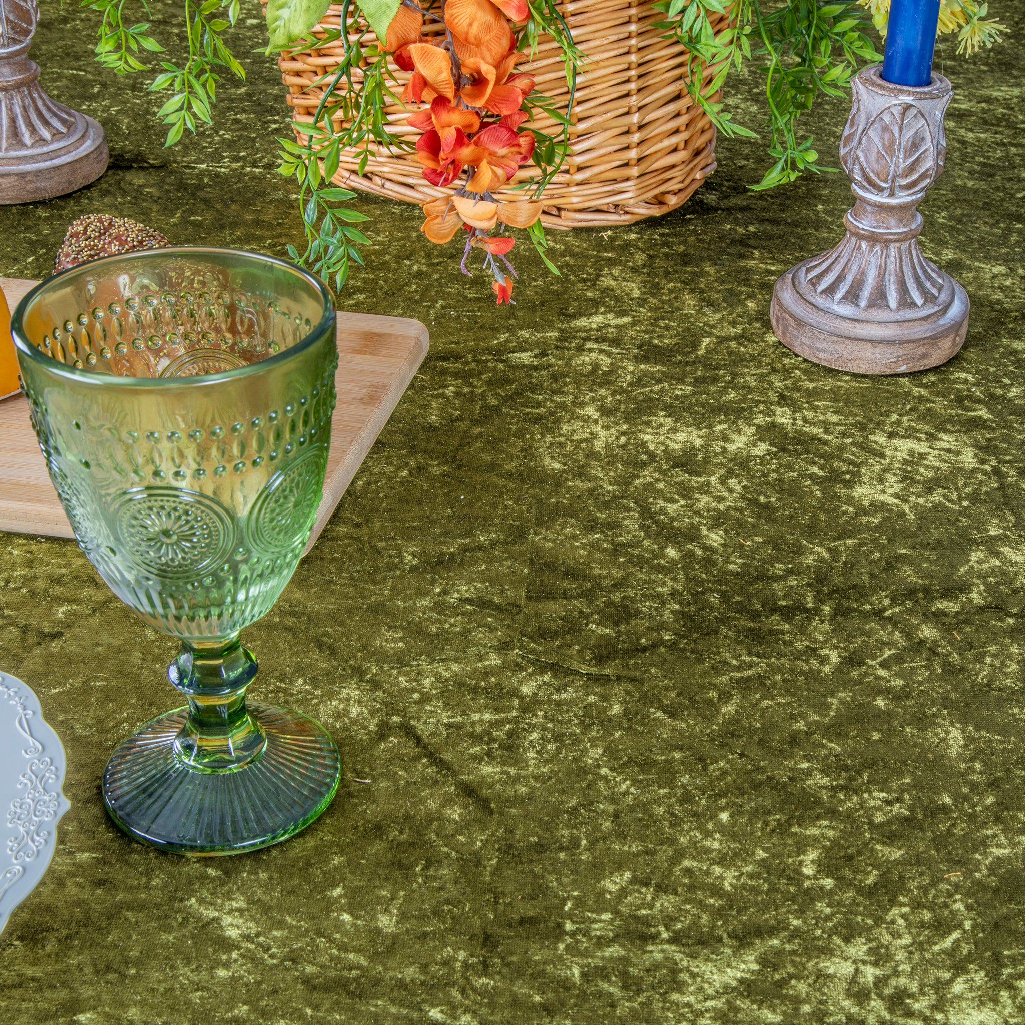 Velvet 120" Round Tablecloth - Olive Green - Image 5