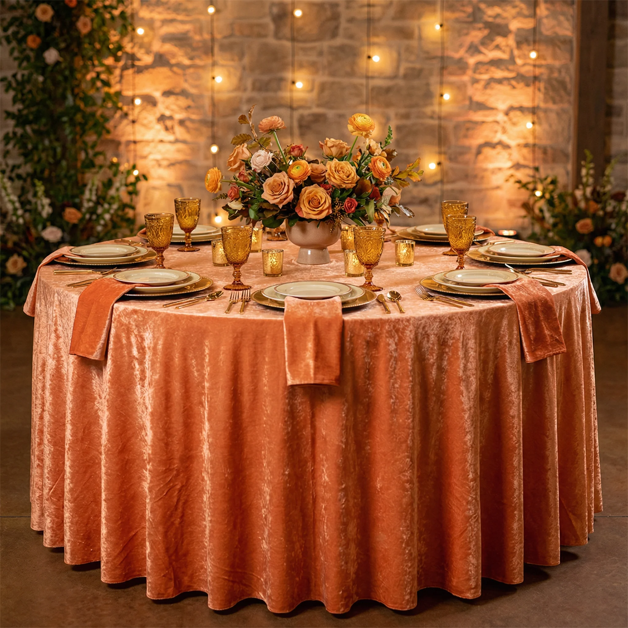 Velvet 120" Round Tablecloth - Orange - Image 2