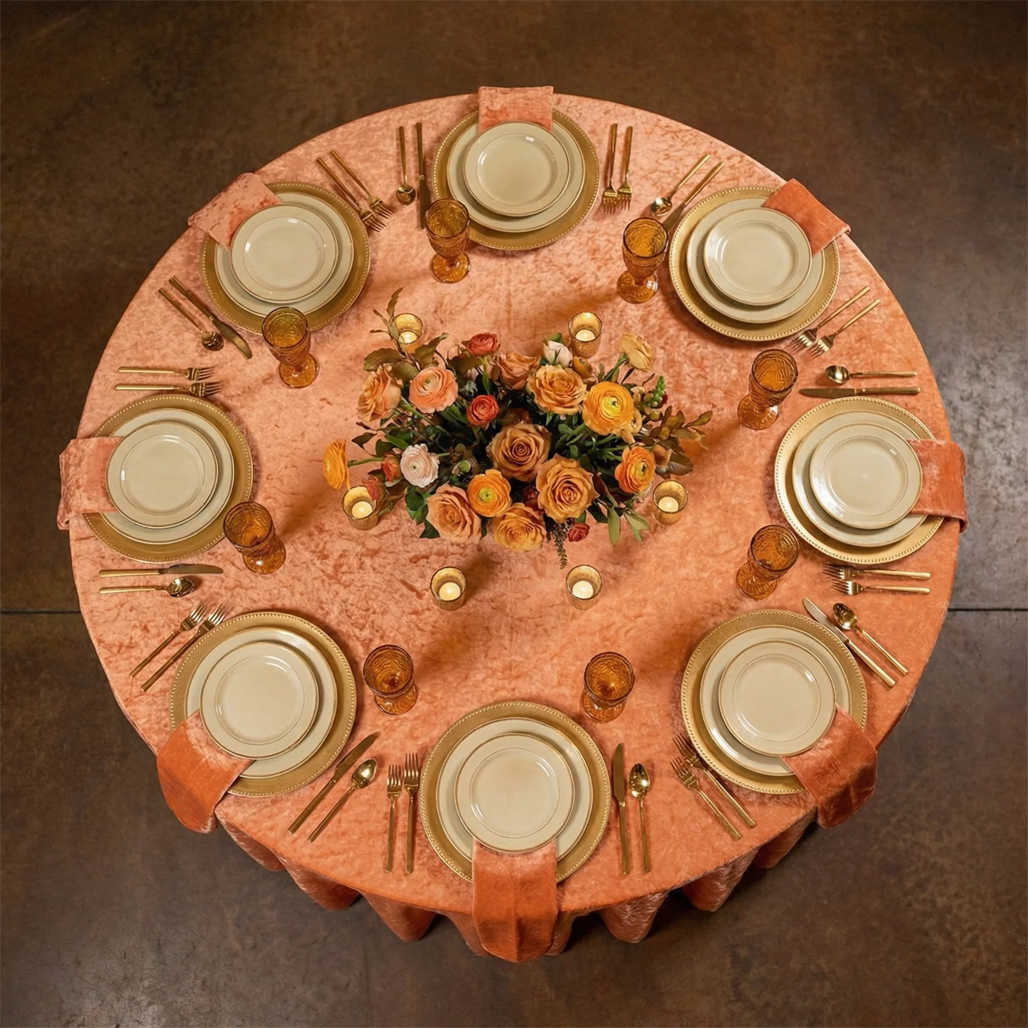Velvet 120" Round Tablecloth - Orange - Image 3
