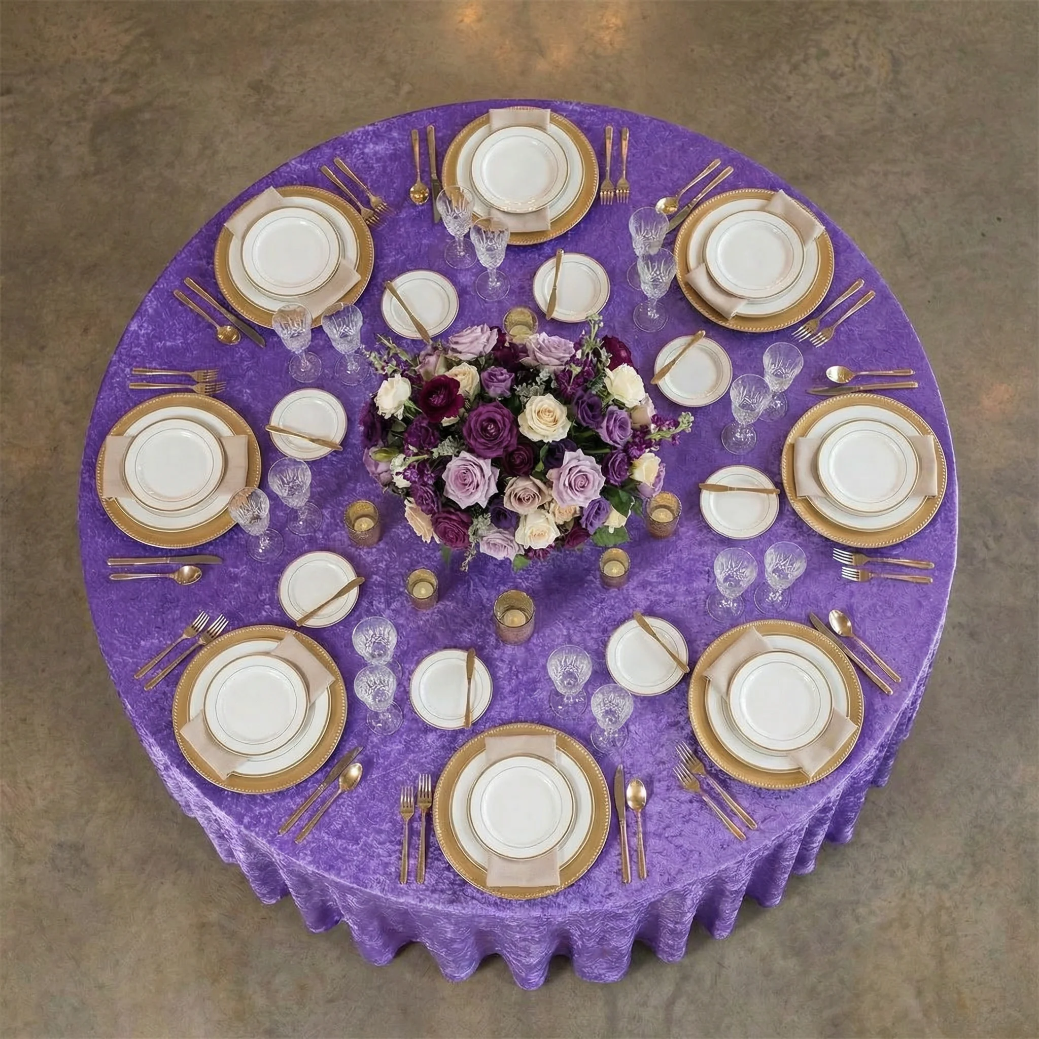 Velvet 120" Round Tablecloth - Purple - Image 3