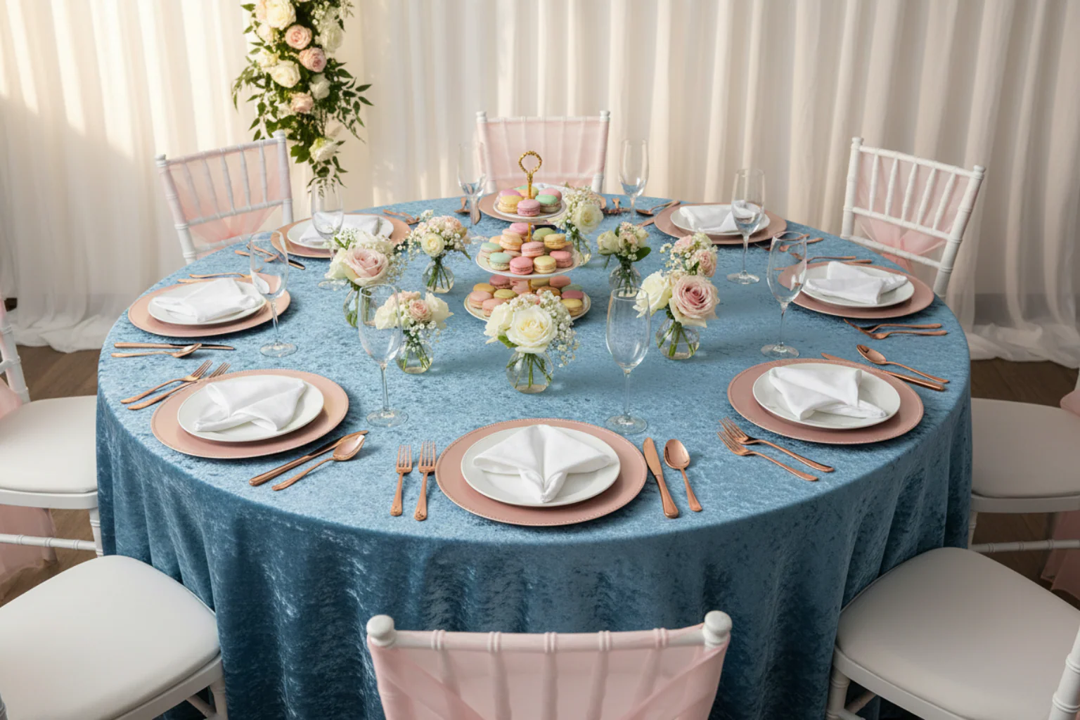 Velvet 120" Round Tablecloth - Steele Blue - Image 2