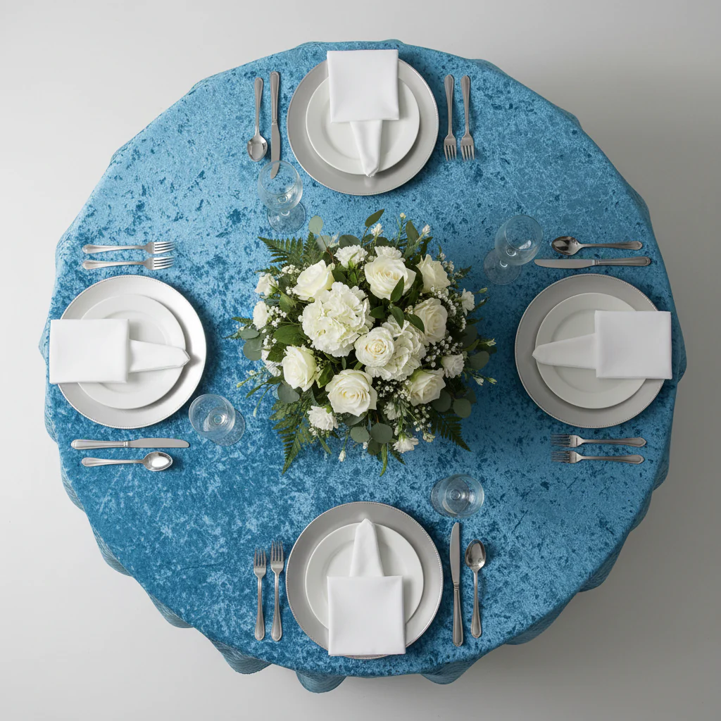 Velvet 120" Round Tablecloth - Steele Blue - Image 3
