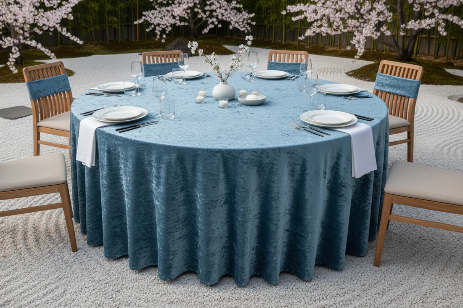 Velvet 120" Round Tablecloth - Steele Blue - Image 4