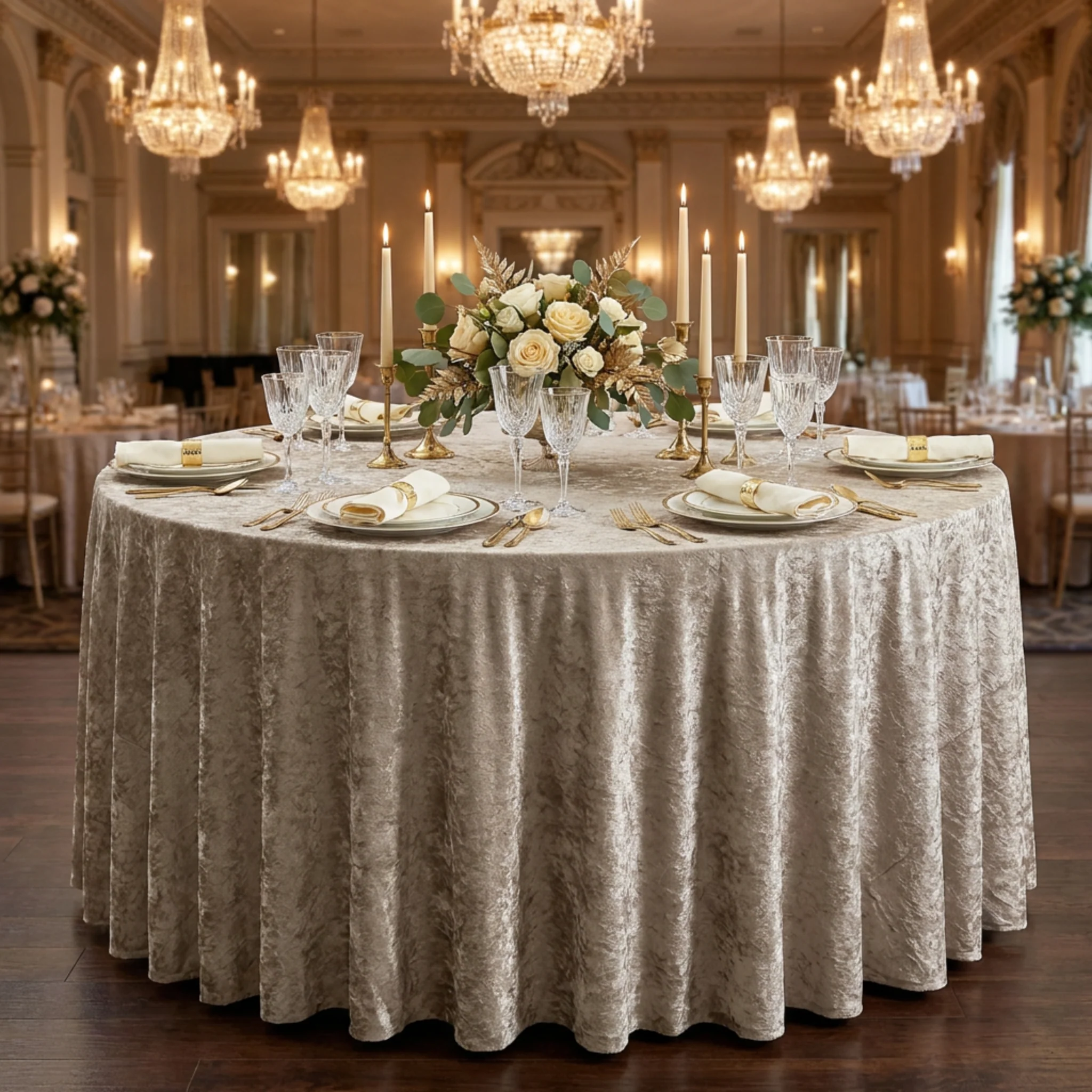 Velvet 120" Round Tablecloth - Taupe - Image 2