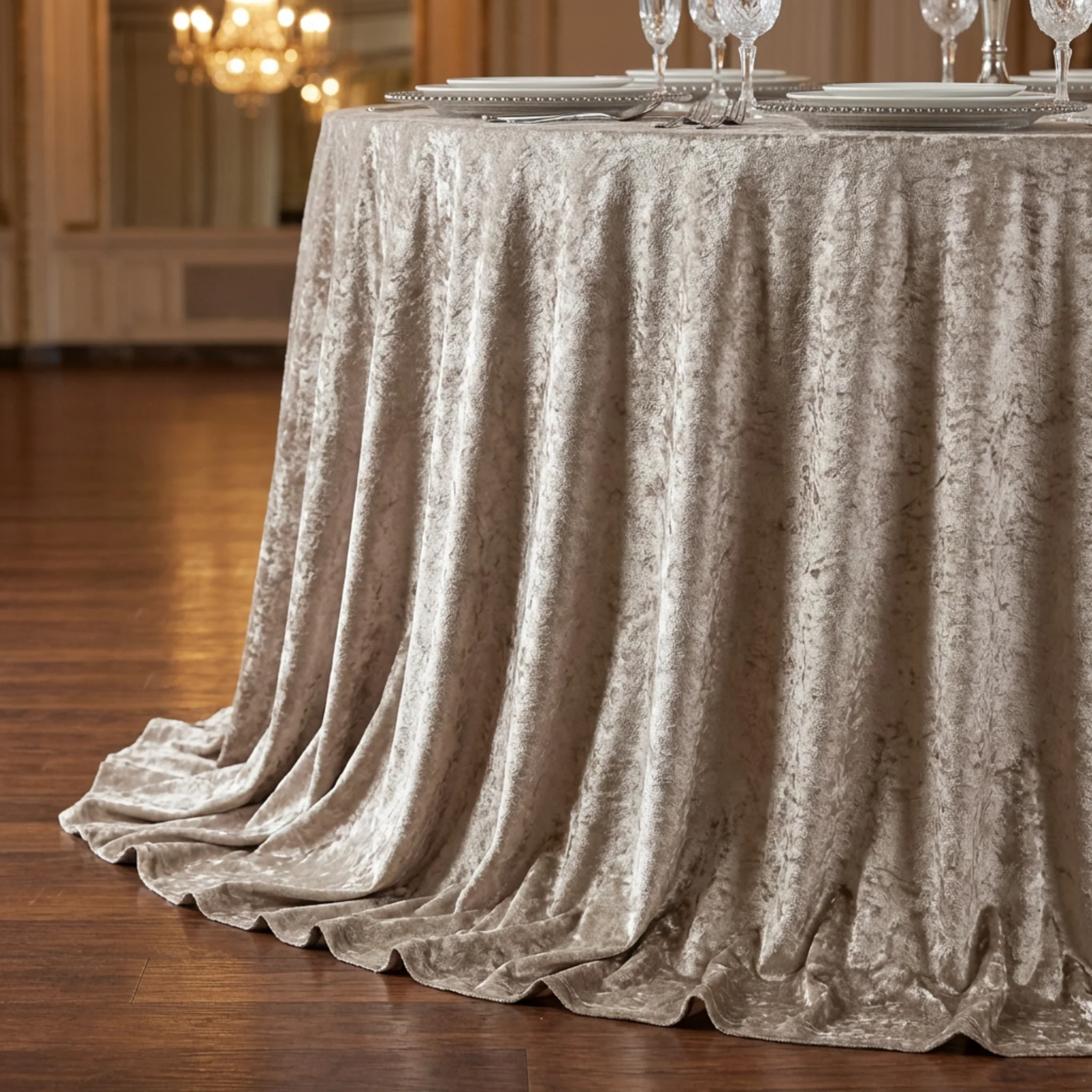 Velvet 120" Round Tablecloth - Taupe - Image 7