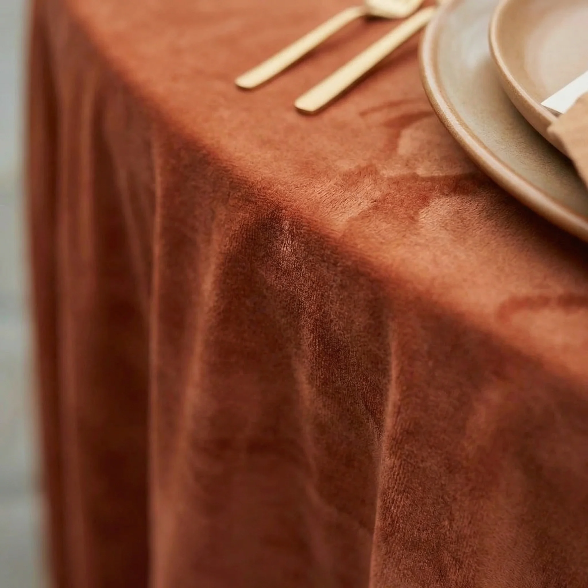 Velvet 120" Round Tablecloth - Terracotta - Image 12