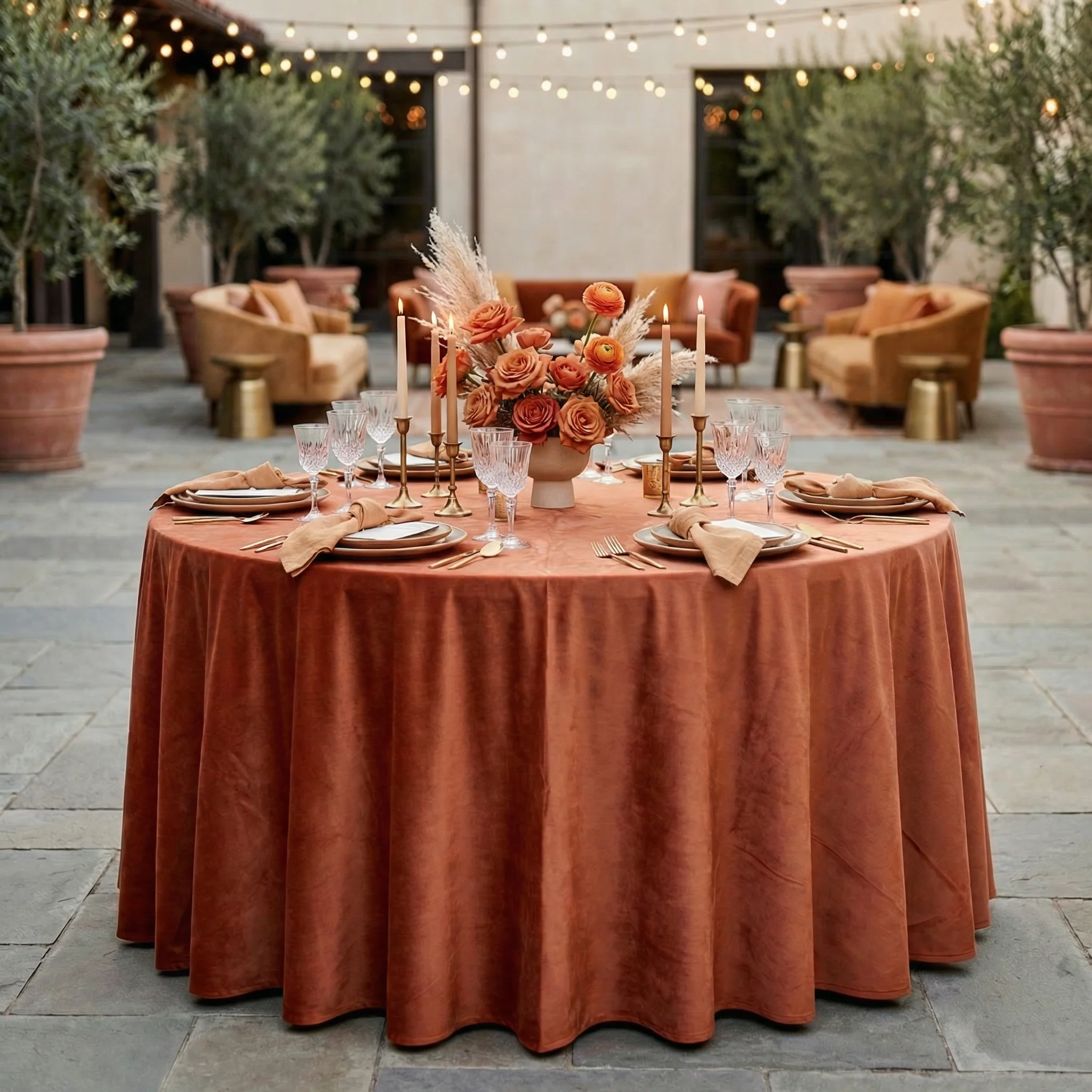 Velvet 120" Round Tablecloth - Terracotta - Image 2
