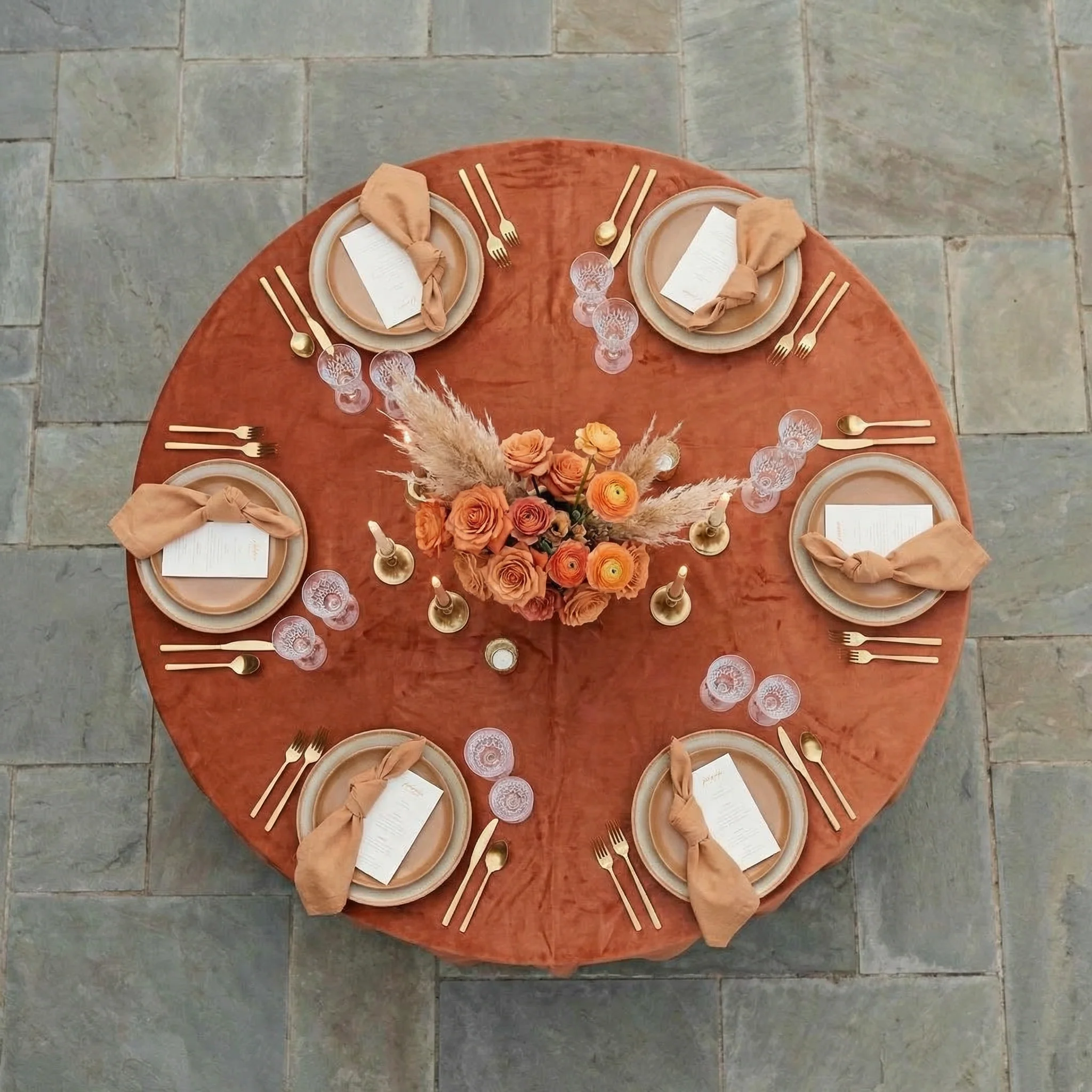 Velvet 120" Round Tablecloth - Terracotta - Image 3