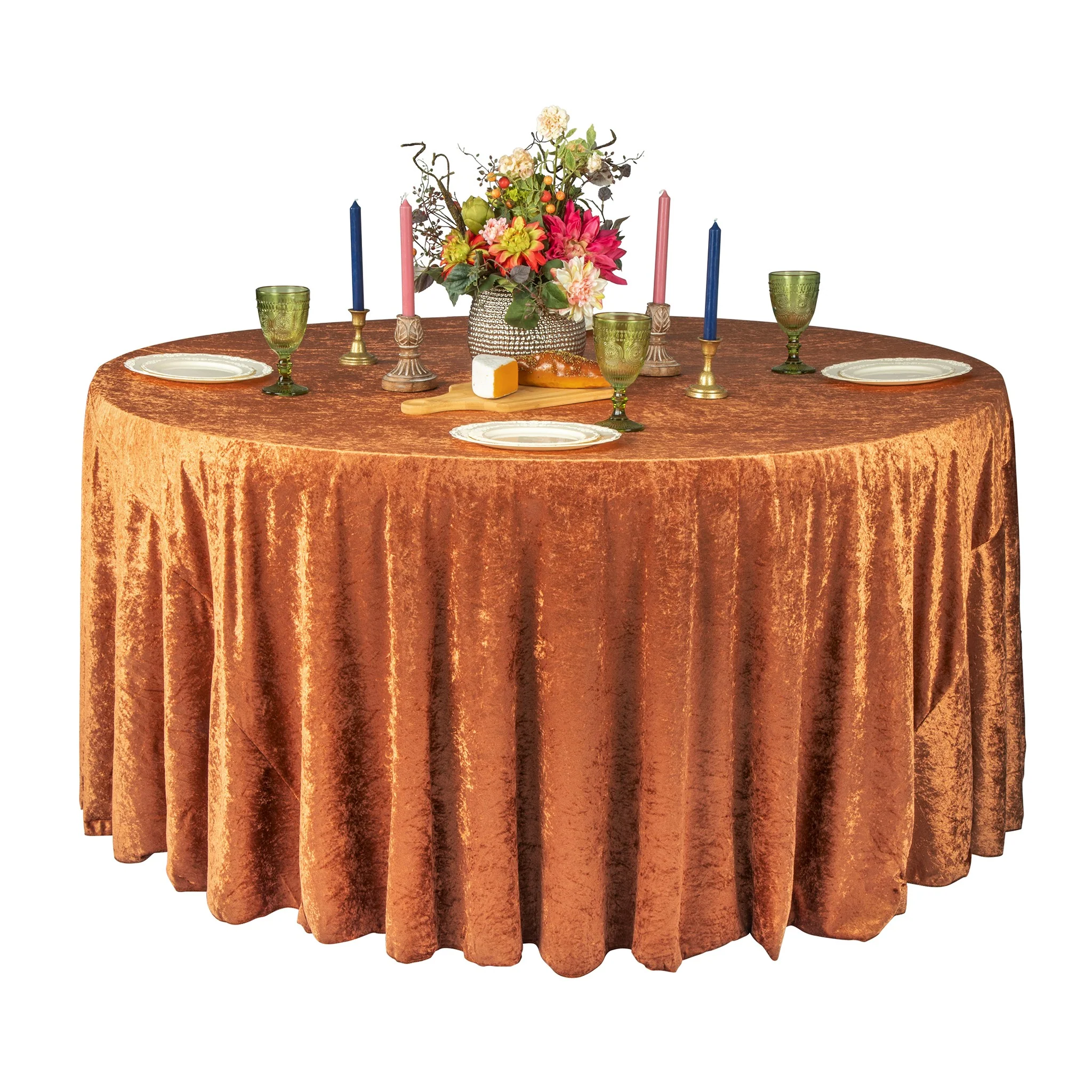 Velvet 120" Round Tablecloth - Terracotta - Image 5