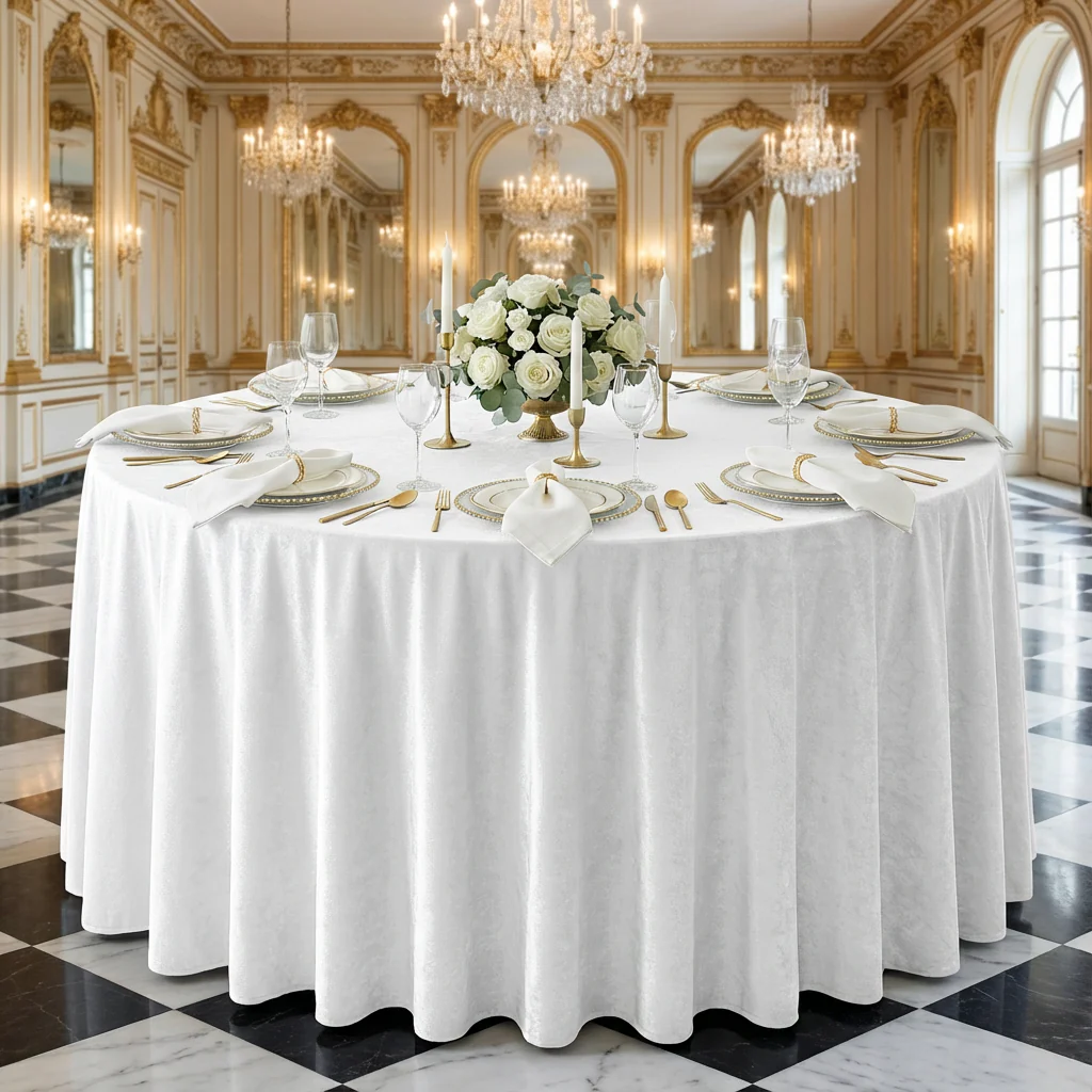 Velvet 120" Round Tablecloth - White - Image 2