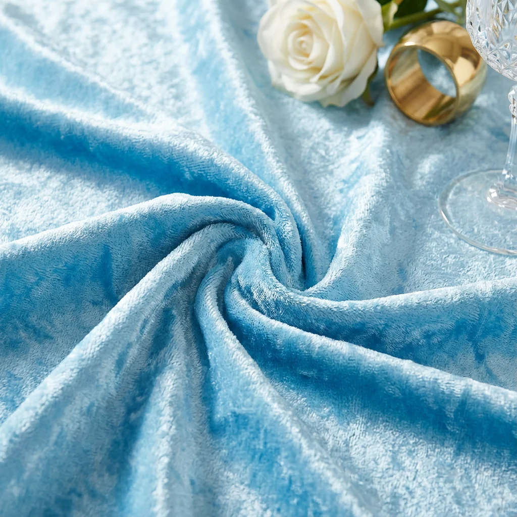 Velvet 120" Round Tablecloth - Baby Blue - Image 4