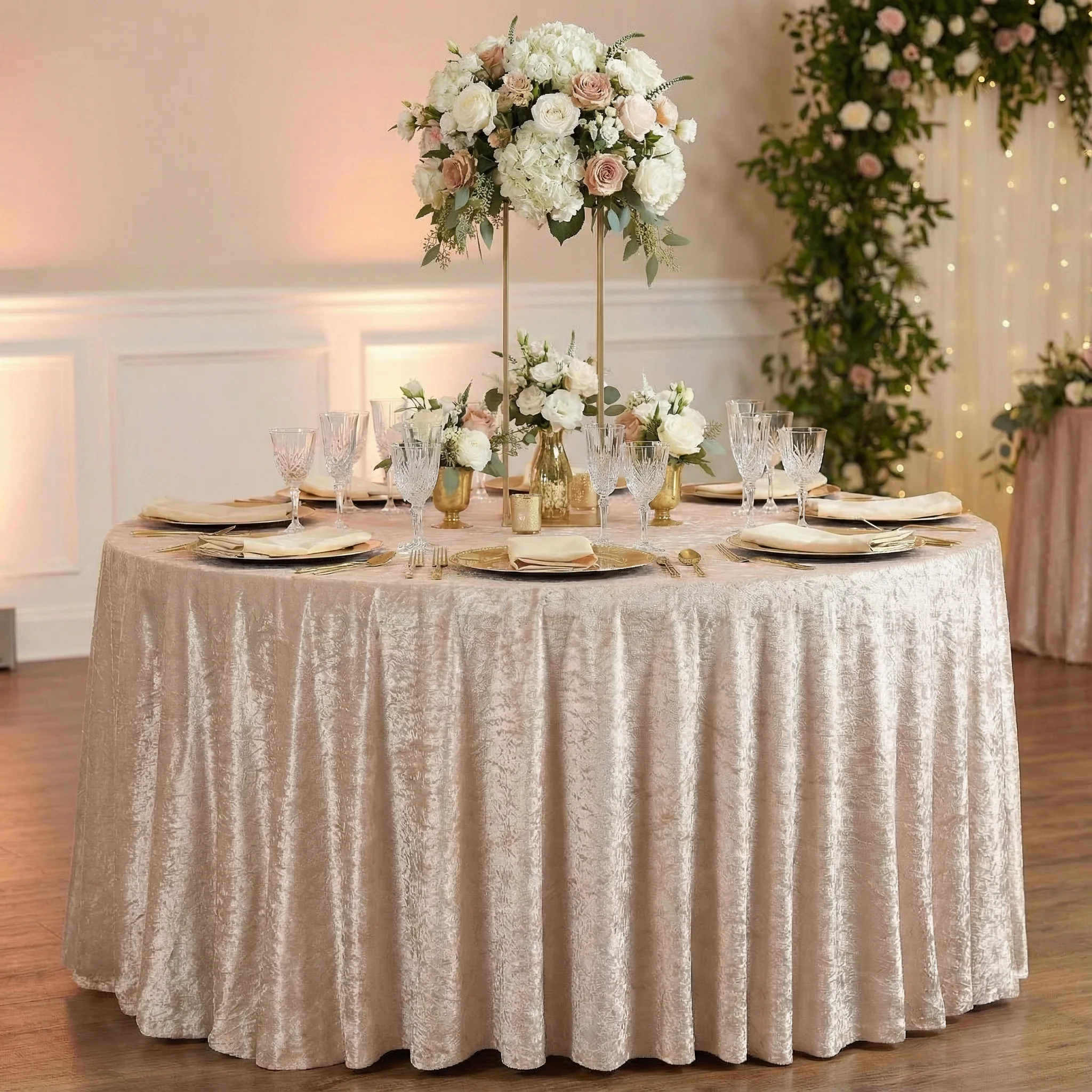 Velvet 120" Round Tablecloth - Beige - Image 2