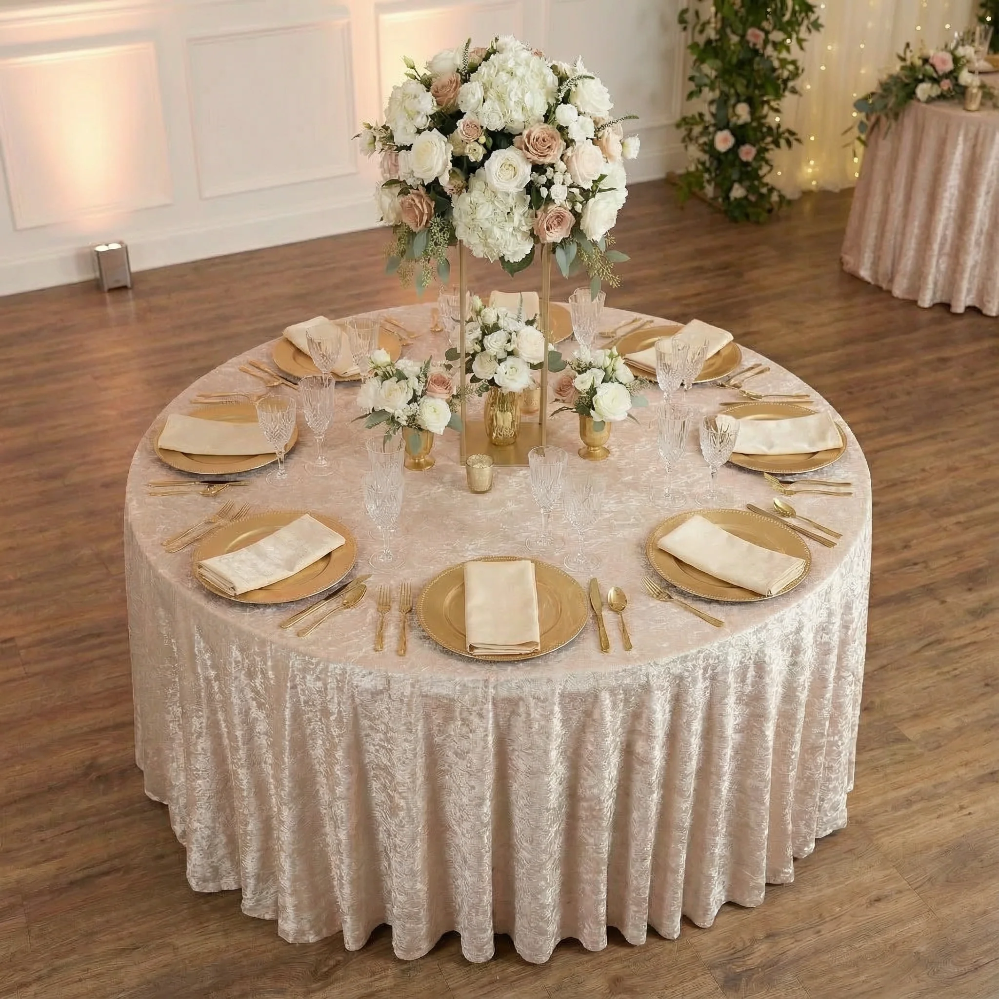 Velvet 120" Round Tablecloth - Beige - Image 3