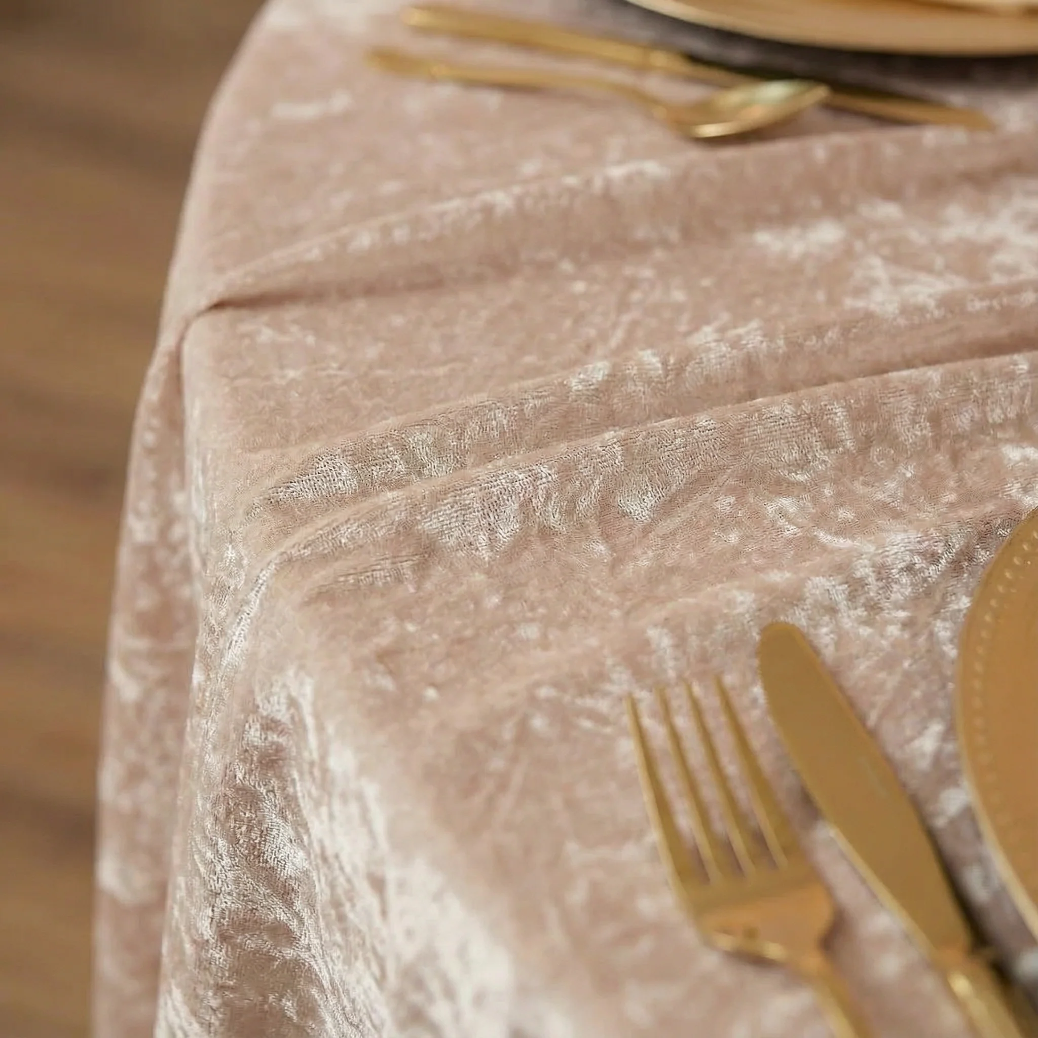 Velvet 120" Round Tablecloth - Beige - Image 6