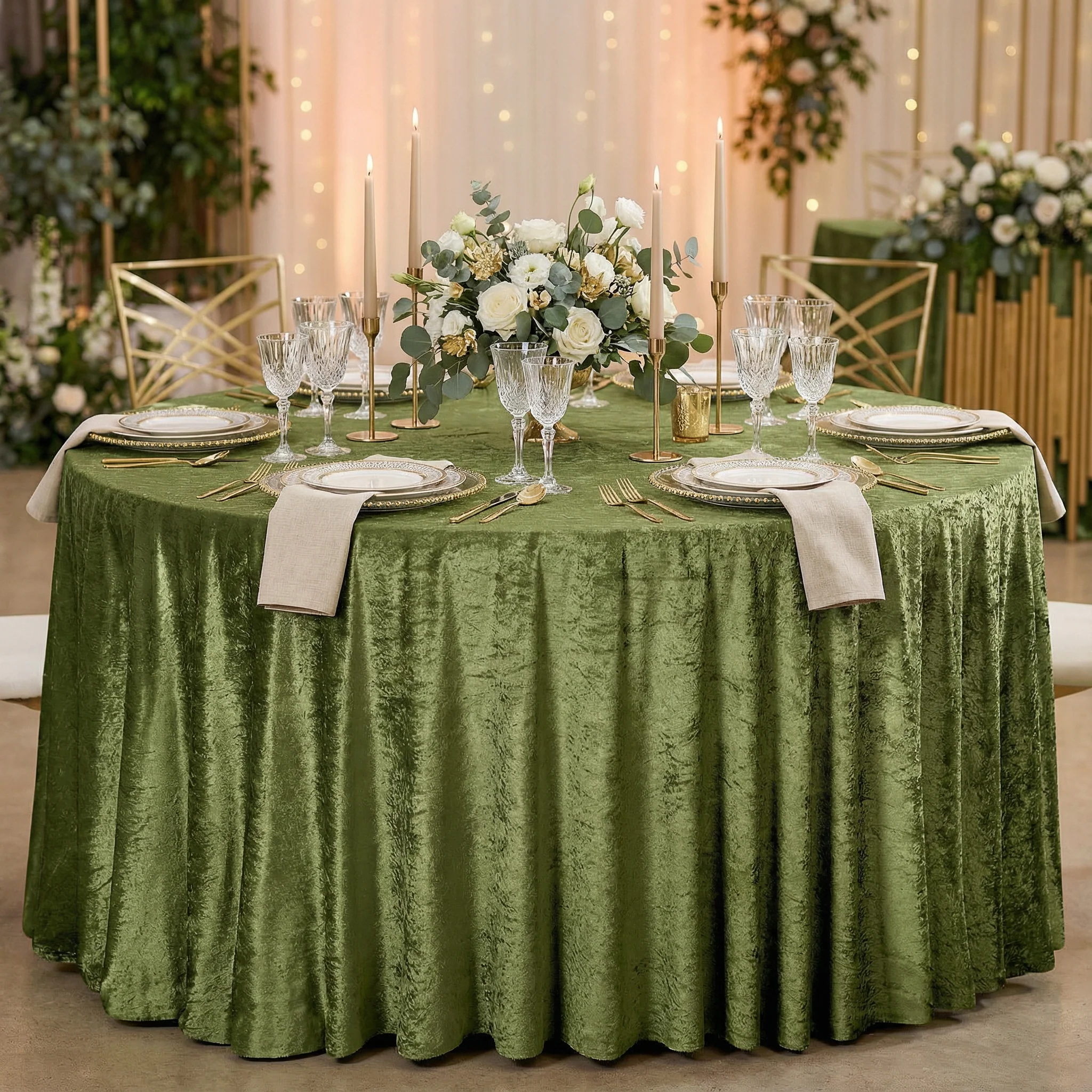Velvet 120" Round Tablecloth - Dark Sage Green - Image 2