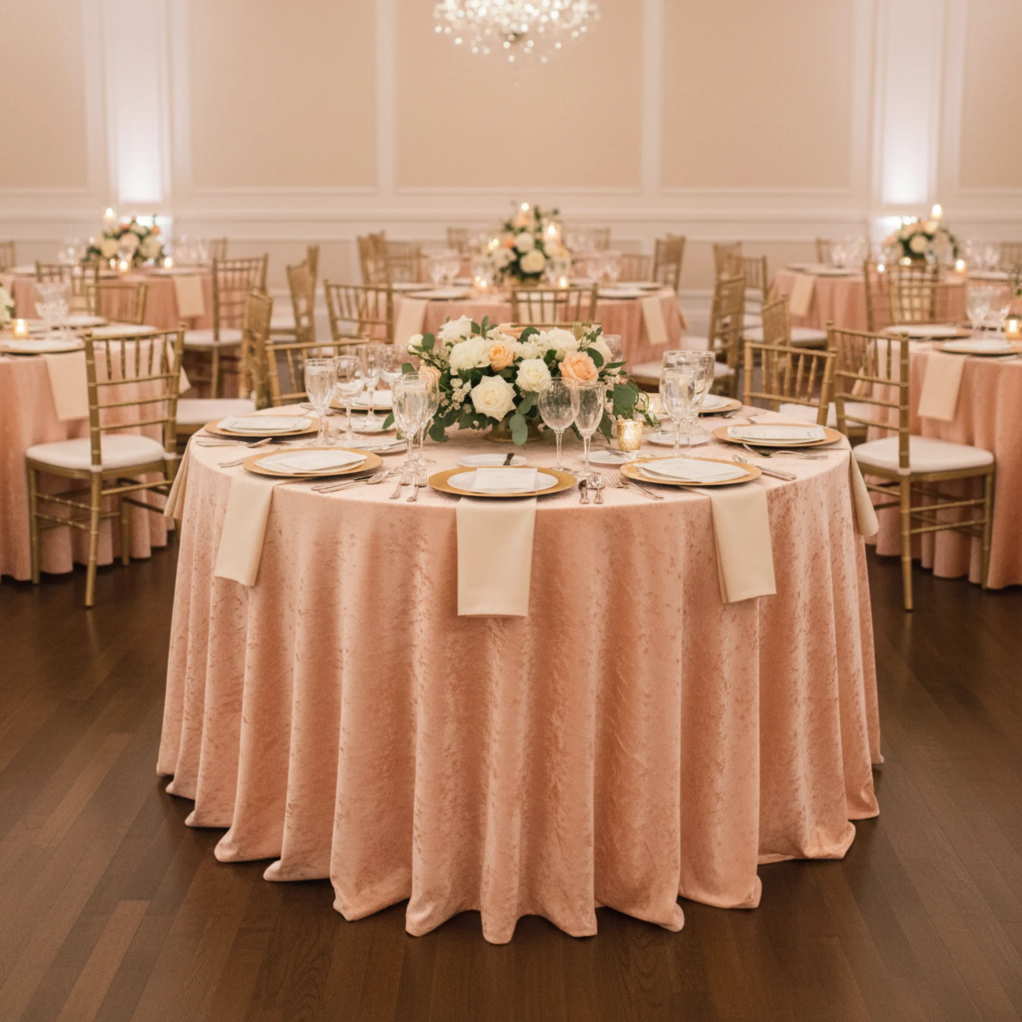 Velvet 120" Round Tablecloth - Peach - Image 4