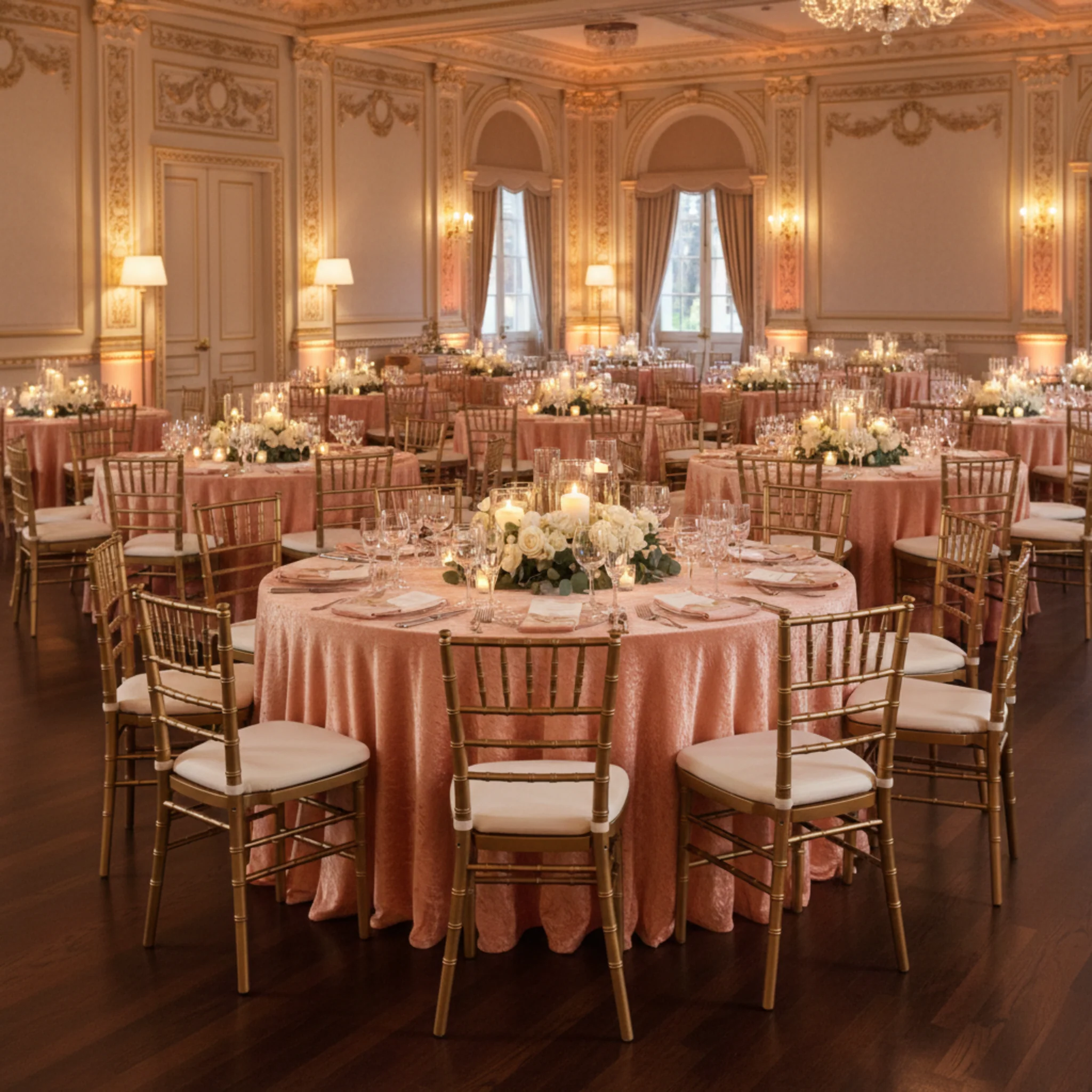 Velvet 120" Round Tablecloth - Peach - Image 5