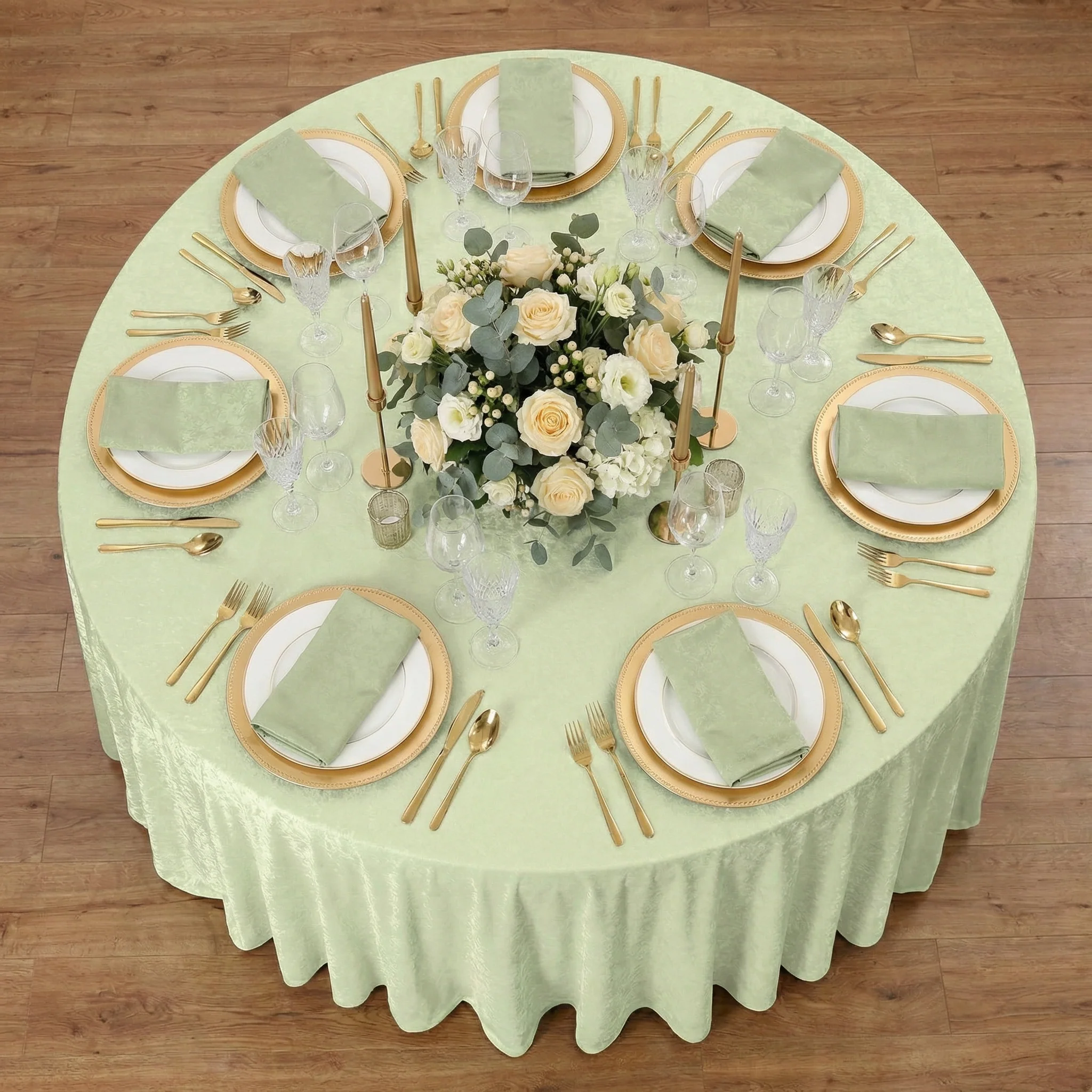 Velvet 120" Round Tablecloth - Sage Green - Image 3