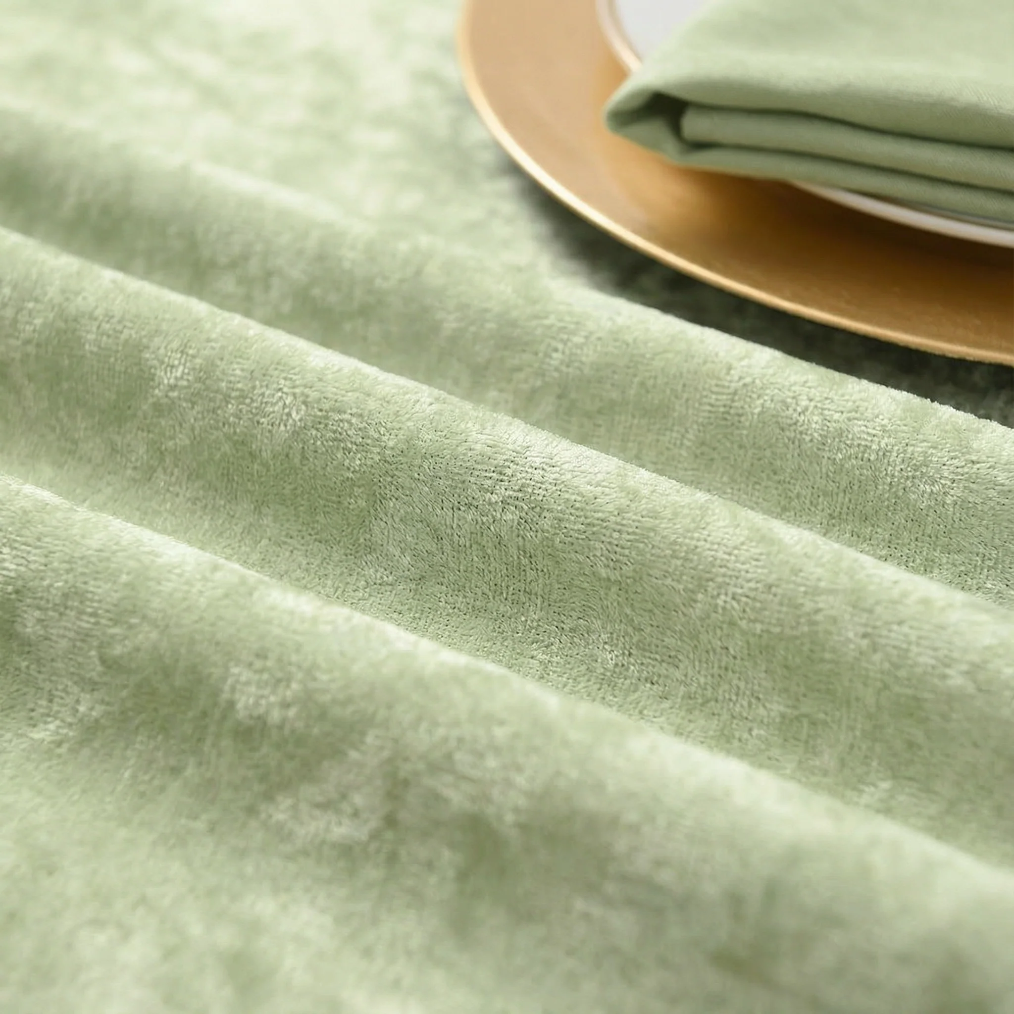 Velvet 120" Round Tablecloth - Sage Green - Image 6
