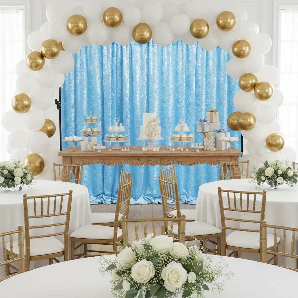 Velvet 12ft H x 52" W Drape/Backdrop Curtain Panel - Baby Blue - Image 3