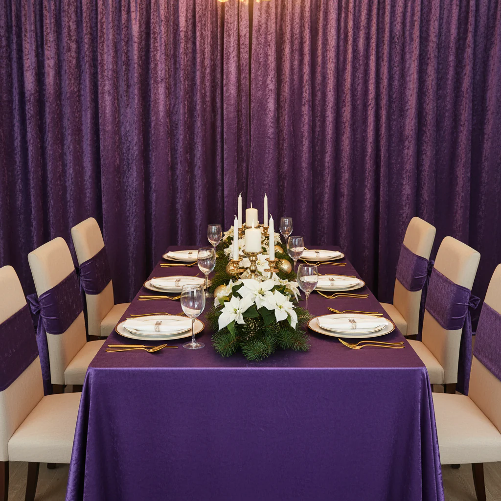 Velvet 12ft H x 52" W Drape/Backdrop Curtain Panel - Purple - Image 8